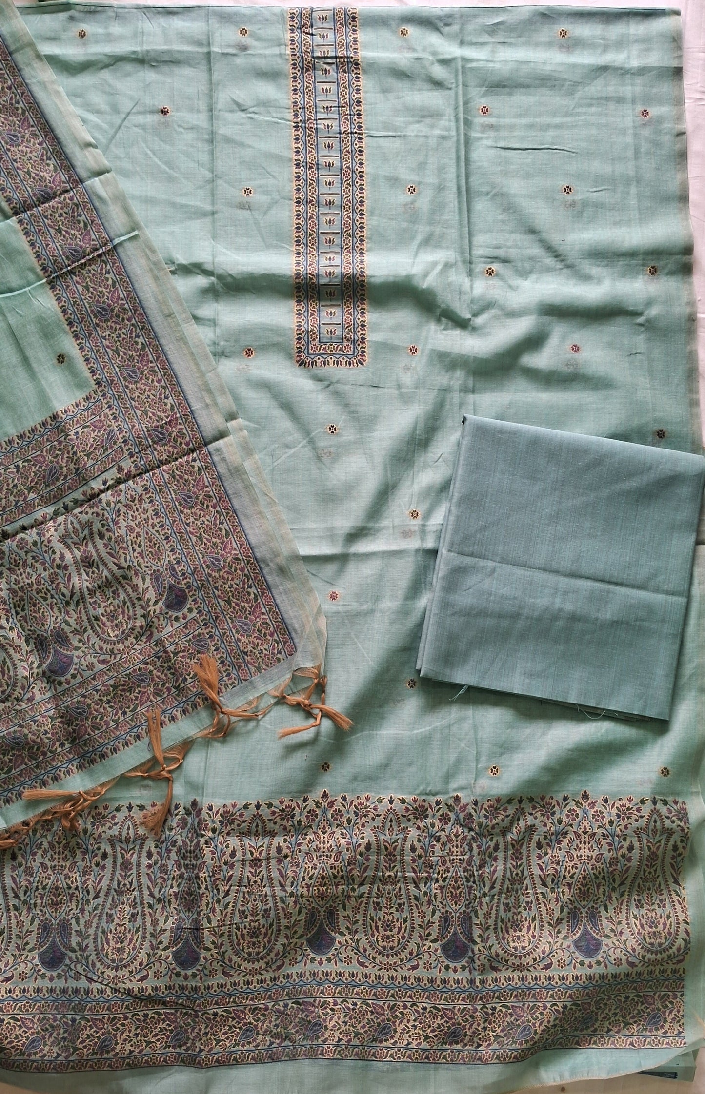 MINT BLUE KHADI CHANDERI JAMDHANI SUIT