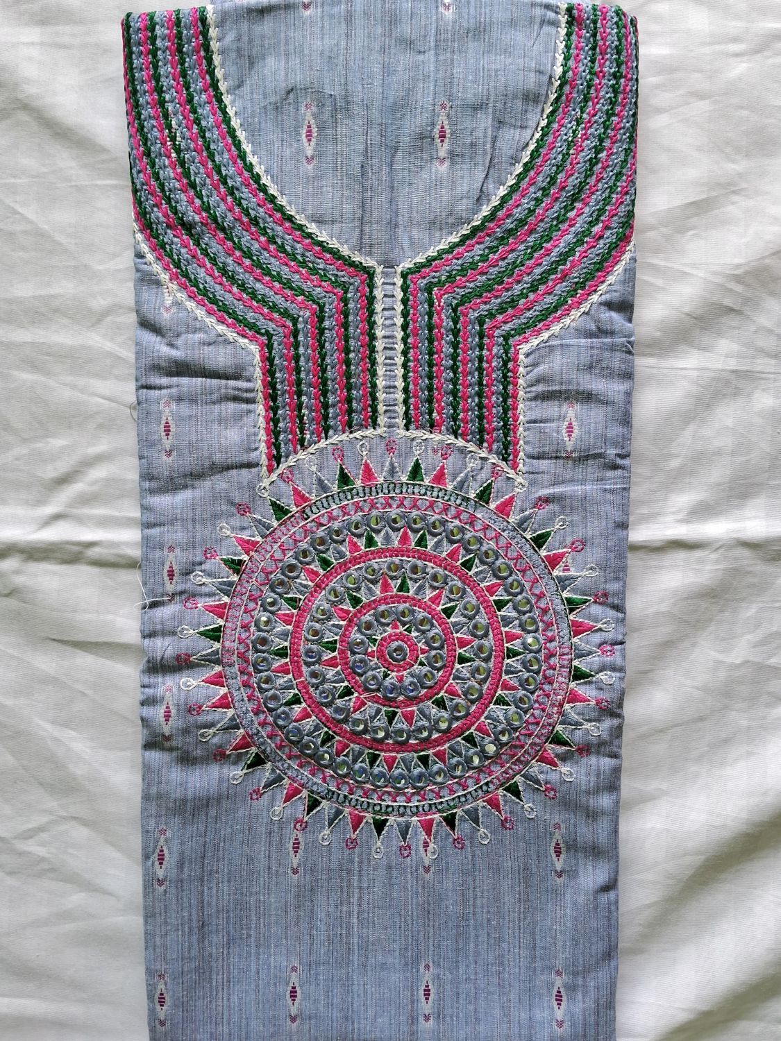 DUSTY BLUE MEERUT COTTON EMBROIDERED SUIT