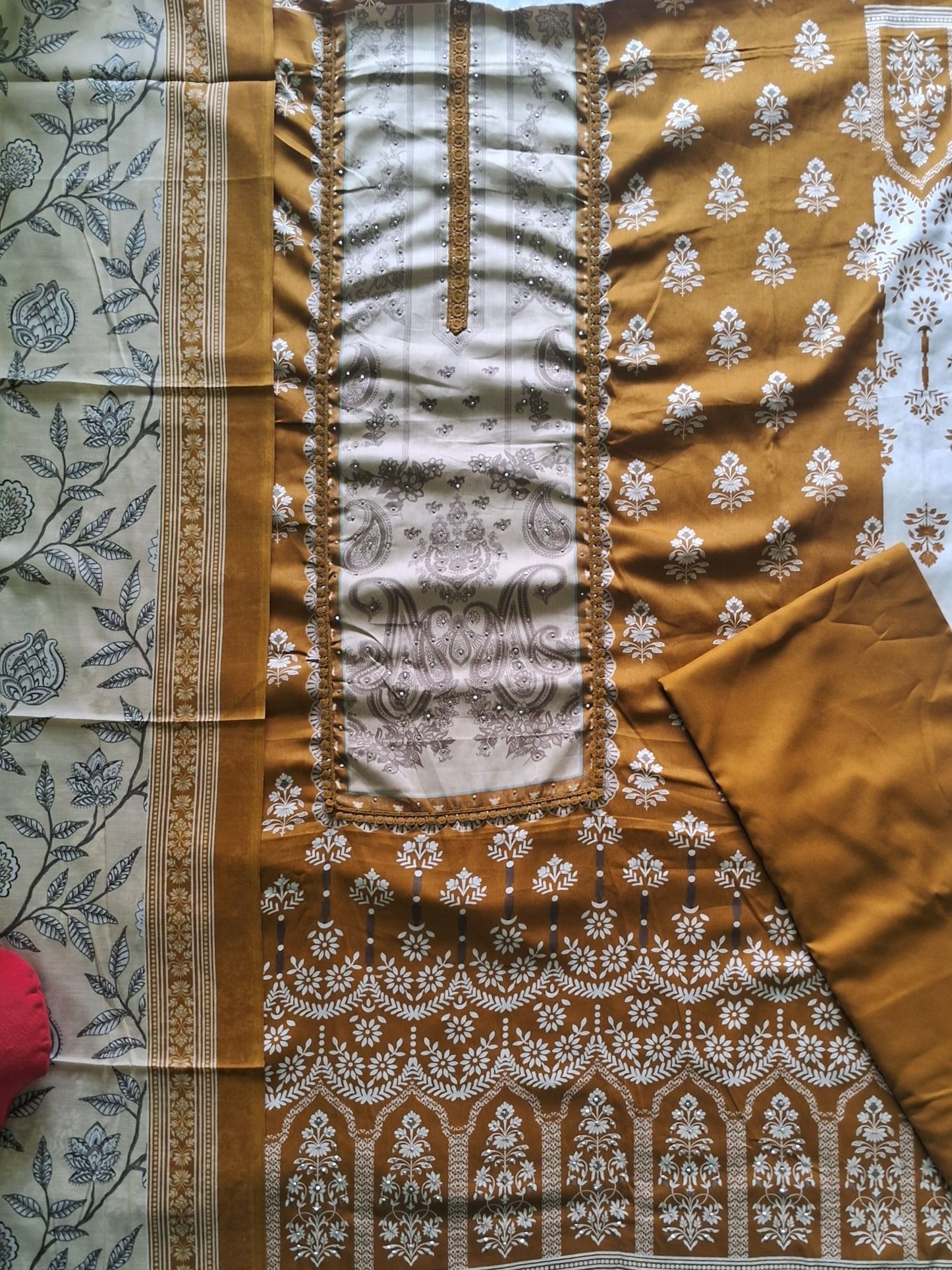 MUSTARD COTTON EMBROIDERED SUIT