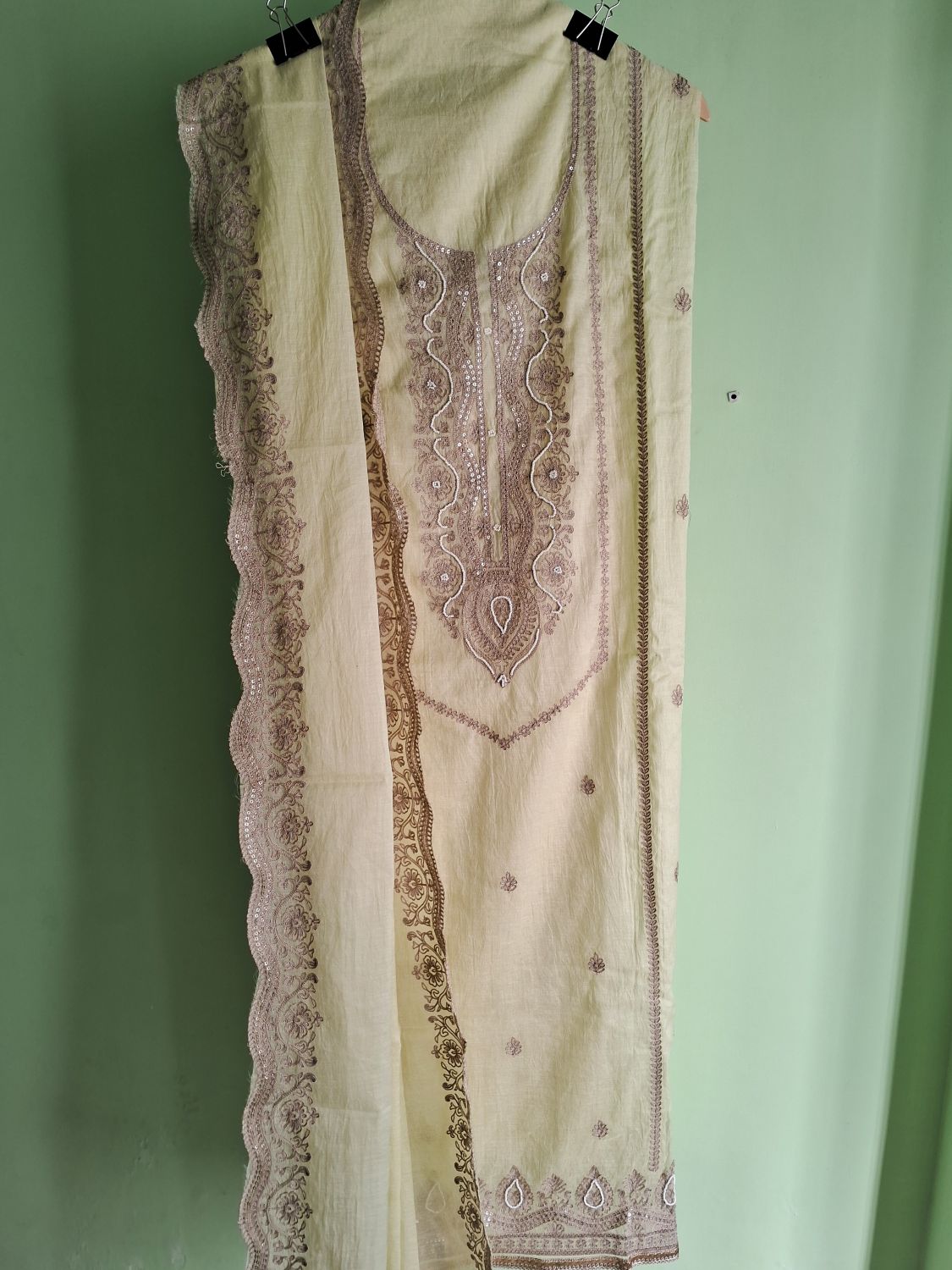 NEON PISTACHIO MUL CHANDERI SUIT SET