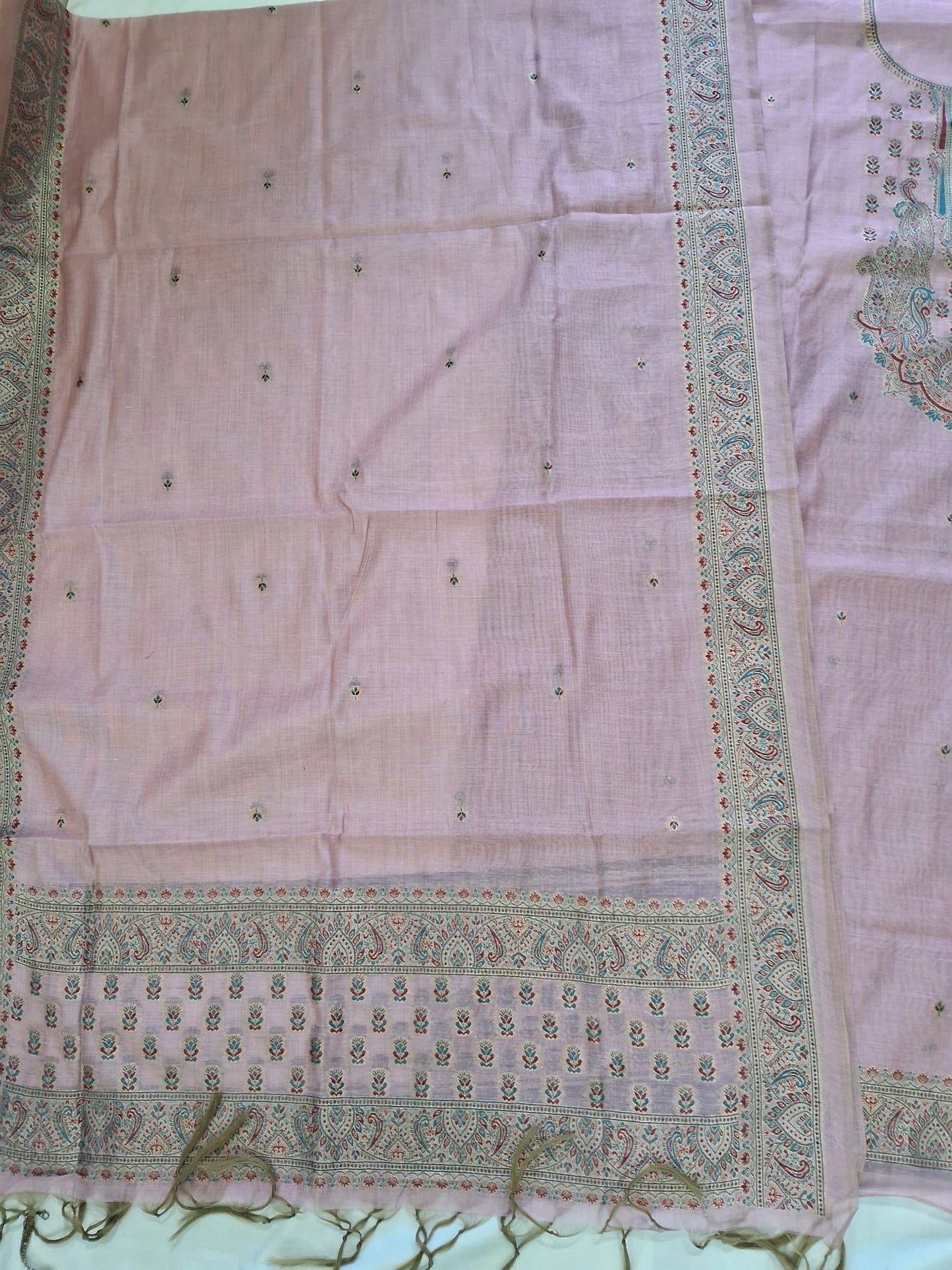 PINK KHADI CHANDERI JAMDHANI SUIT