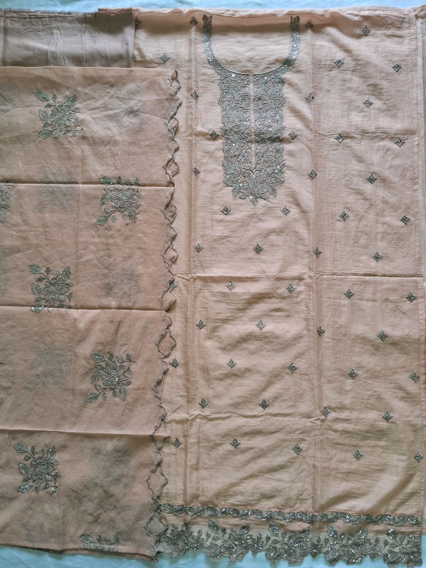 PEACH MUL CHANDERI SUIT