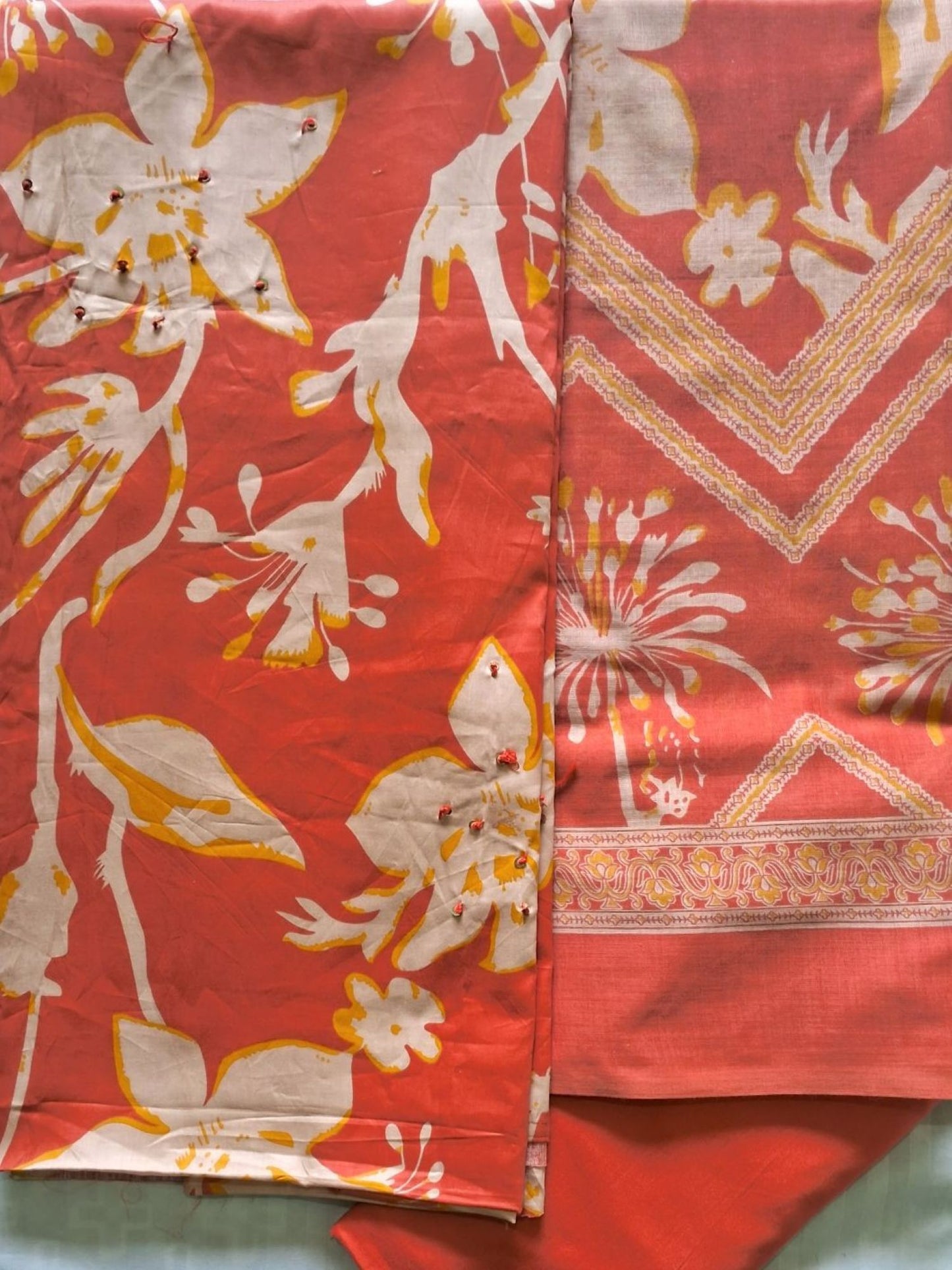 RED FLORAL PURE COTTON SUIT