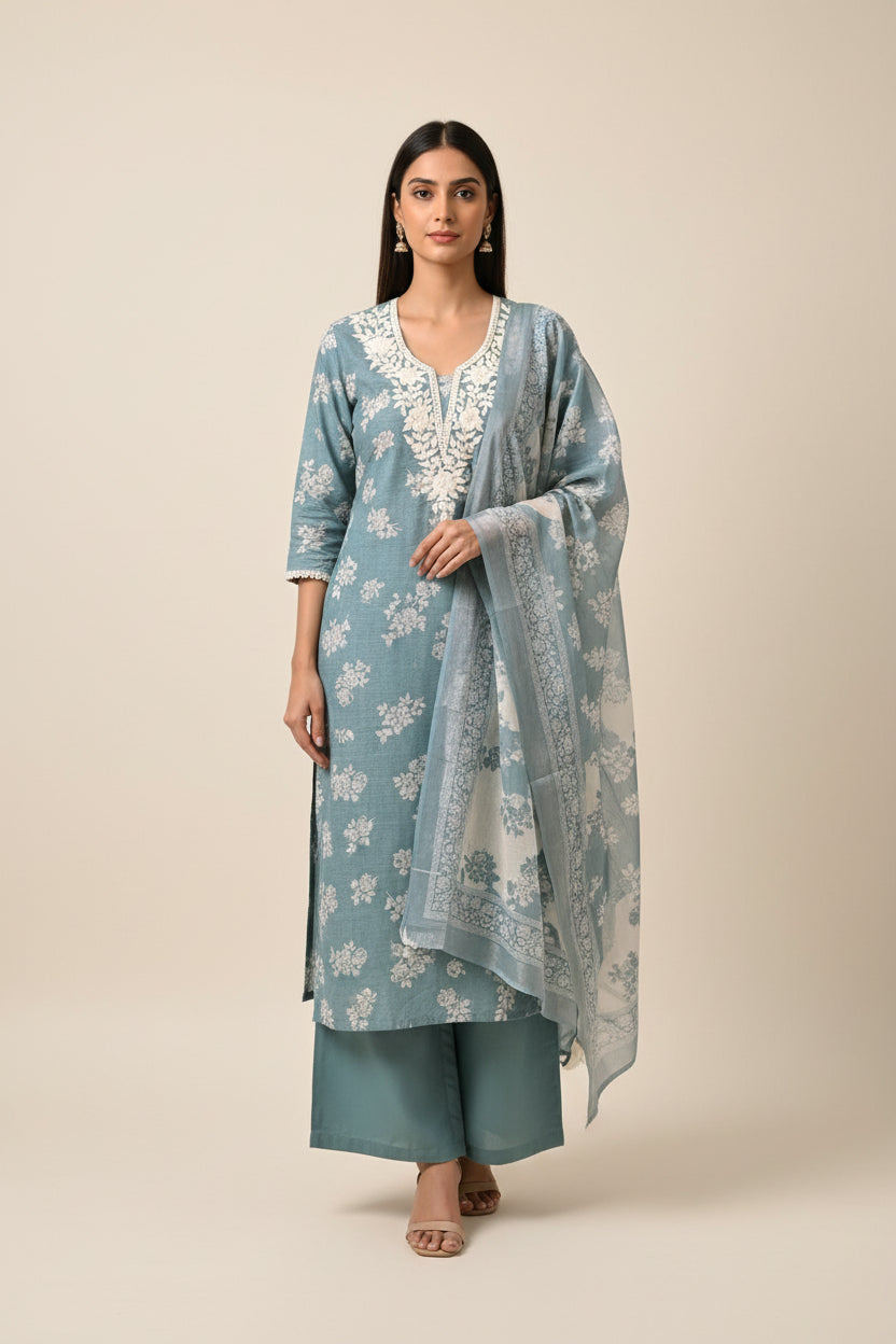 TEAL BLUE LINEN SUIT SET