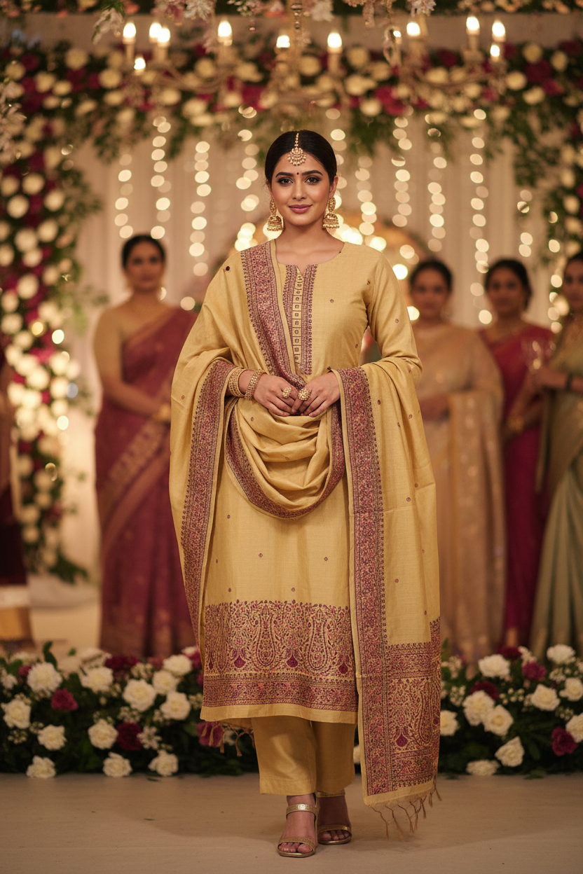 BUTTER YELLOW KHADI CHANDERI JAMDHANI SUIT