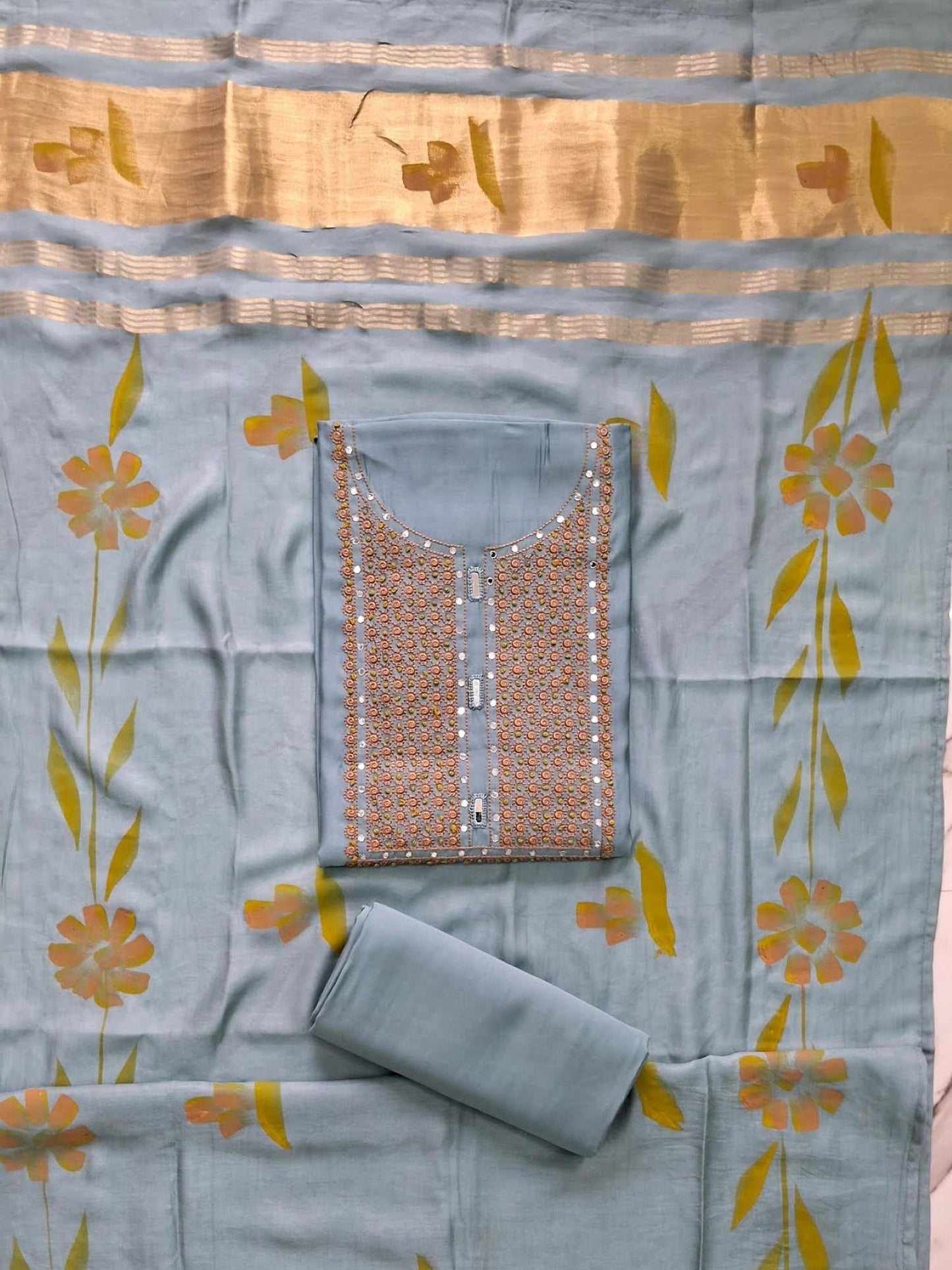 AQUA BLUE DUPION SILK SUIT