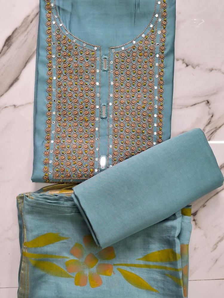 AQUA BLUE DUPION SILK SUIT