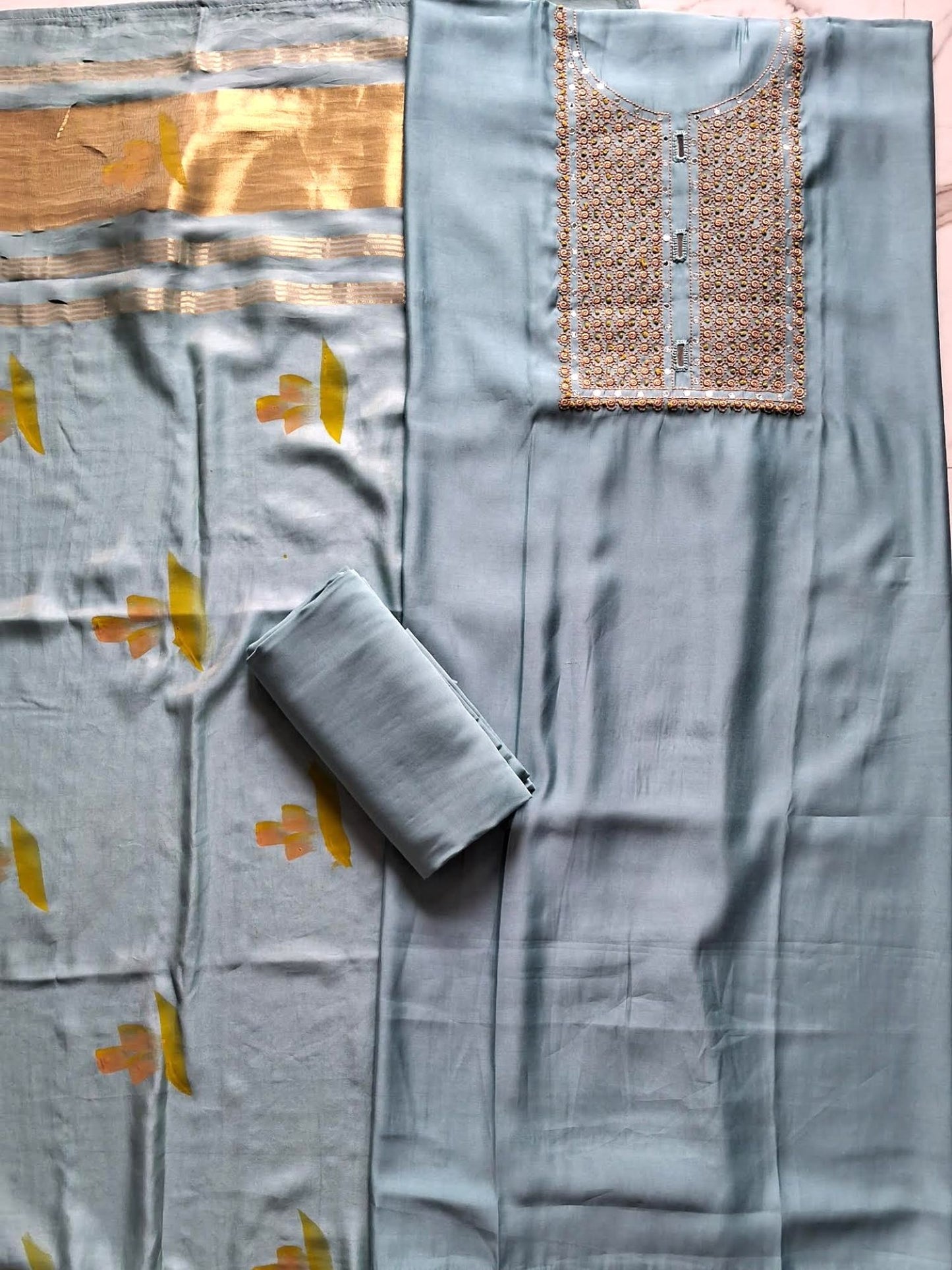 AQUA BLUE DUPION SILK SUIT