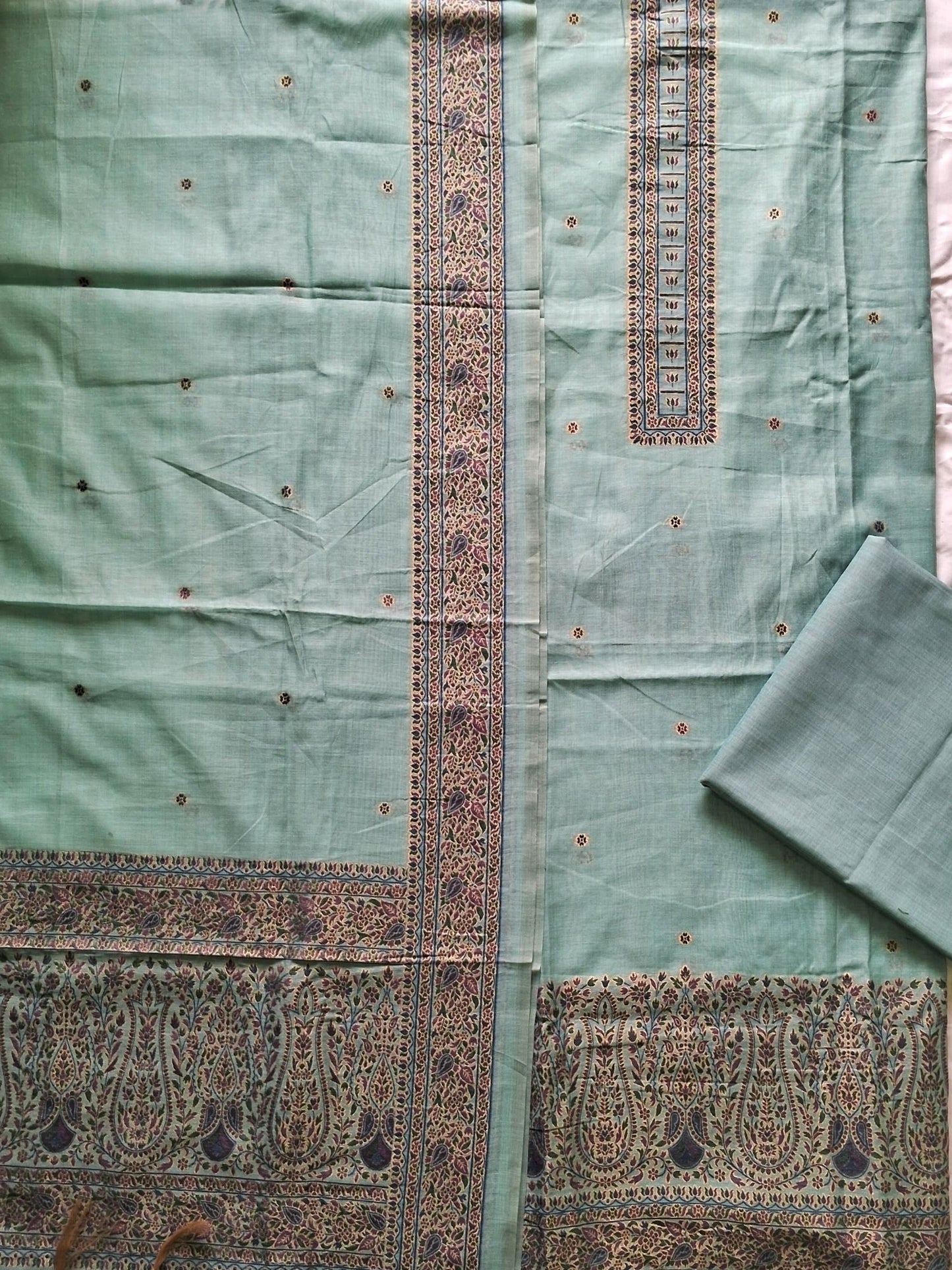 MINT BLUE KHADI CHANDERI JAMDHANI SUIT