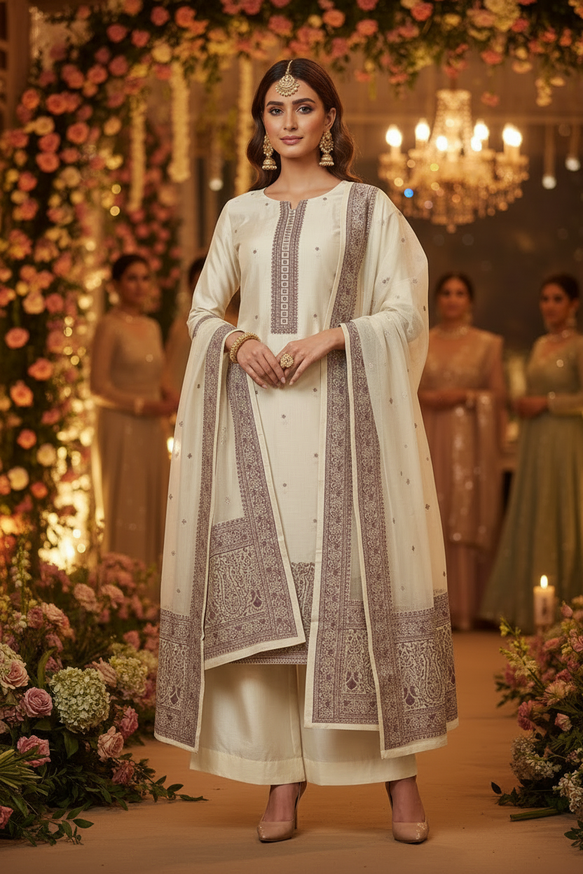 IVORY LILAC  KHADI CHANDERI JAMDHANI SUIT