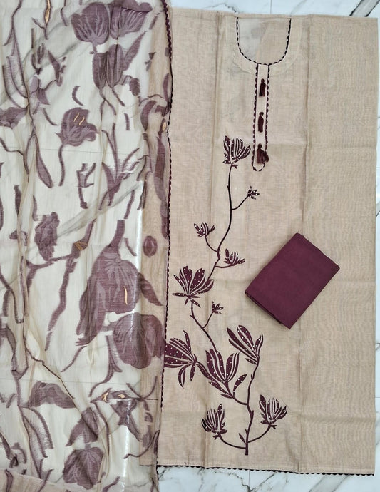 BEIGE MAROON JAMDHANI SUIT