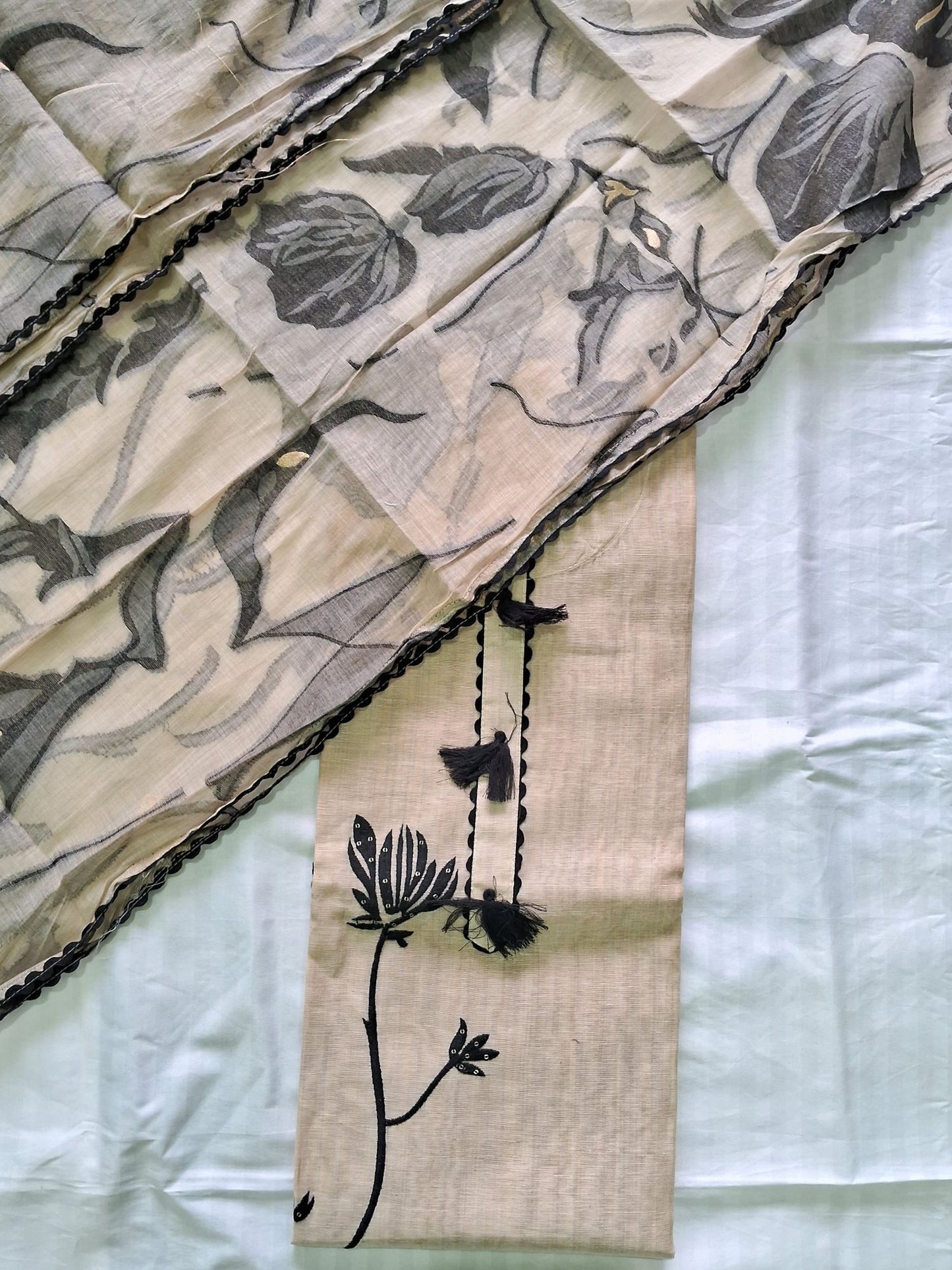 BEIGE BLACK JAMDHANI SUIT