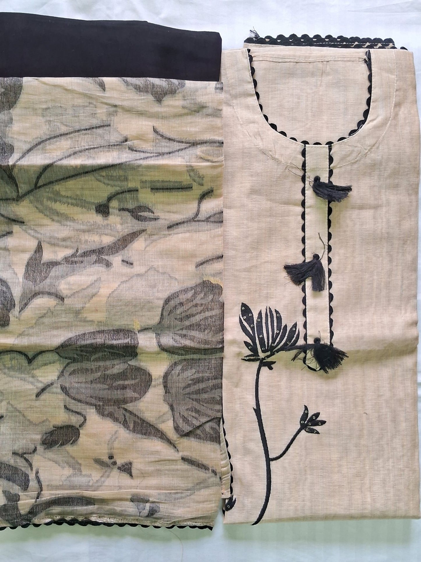 BEIGE BLACK JAMDHANI SUIT
