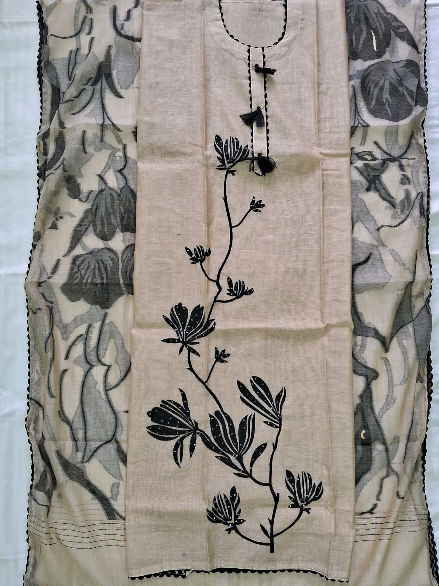 BEIGE BLACK JAMDHANI SUIT