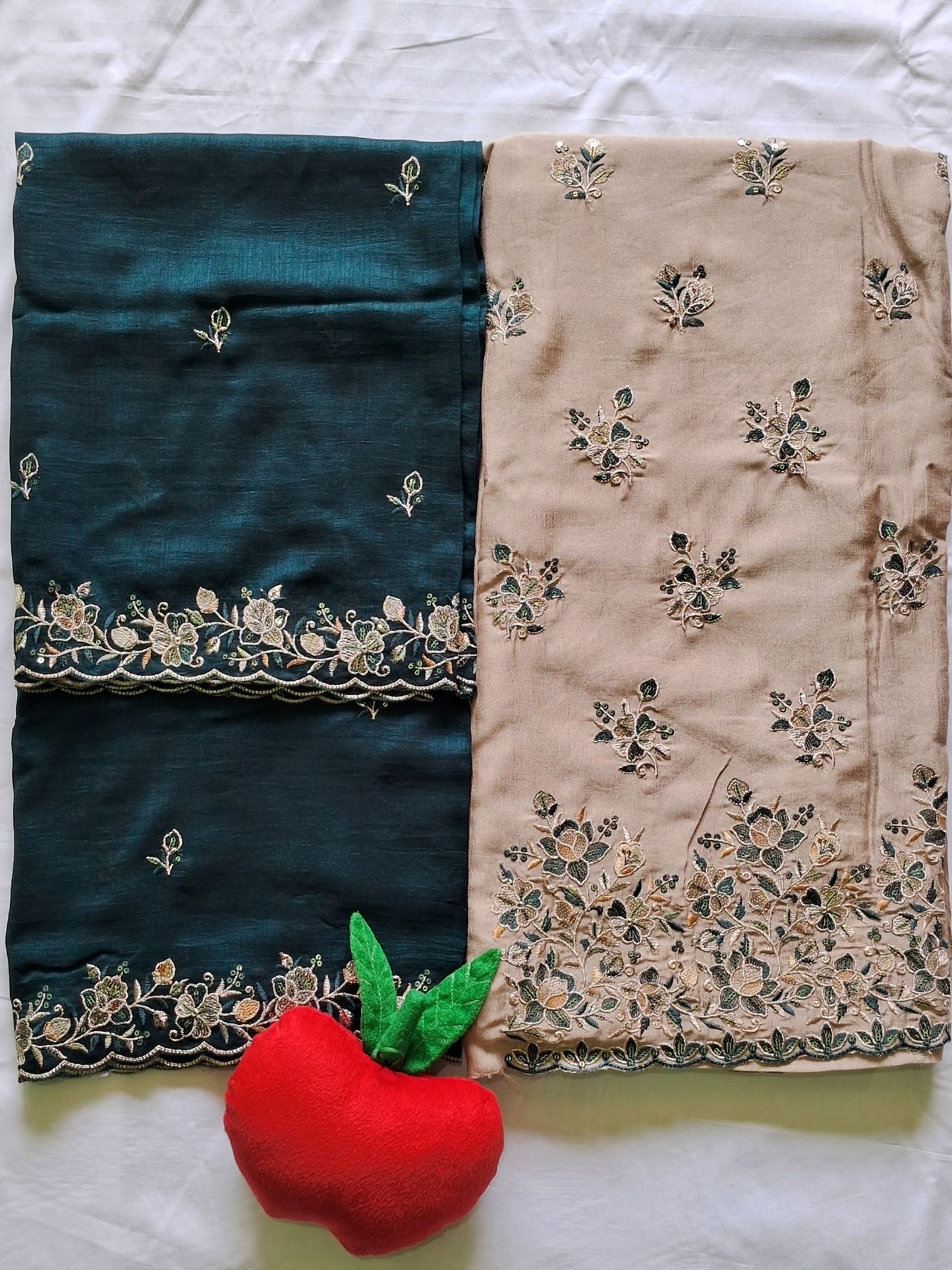 BEIGE PEACOCK SILK EMBROIDERED SUIT