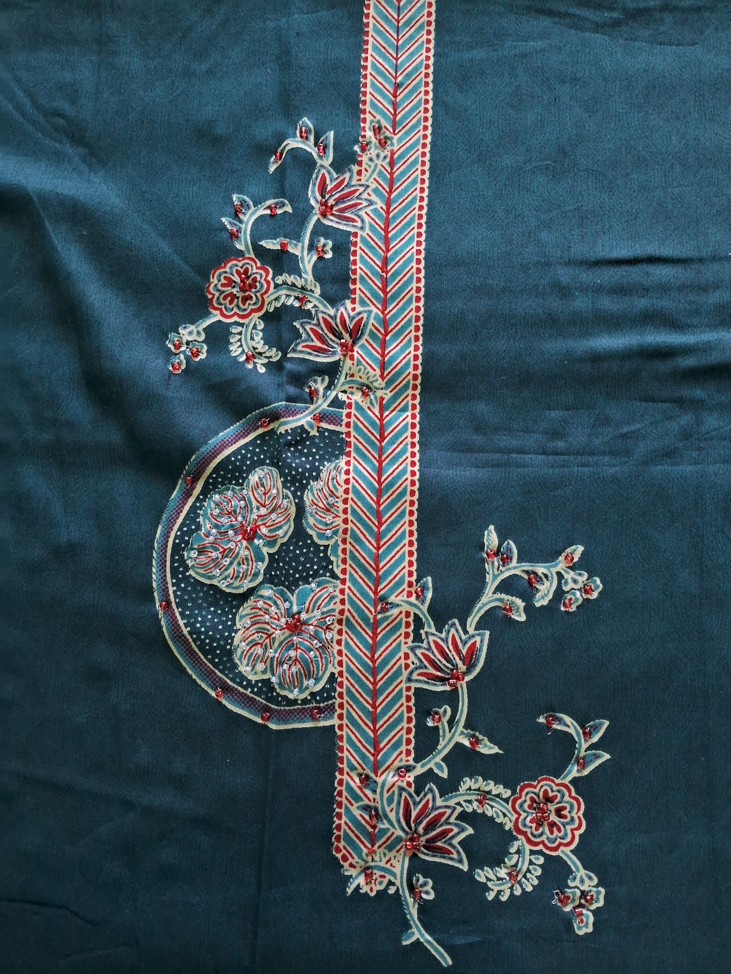 BLUE & RED PRINTED PURE COTTON SUIT