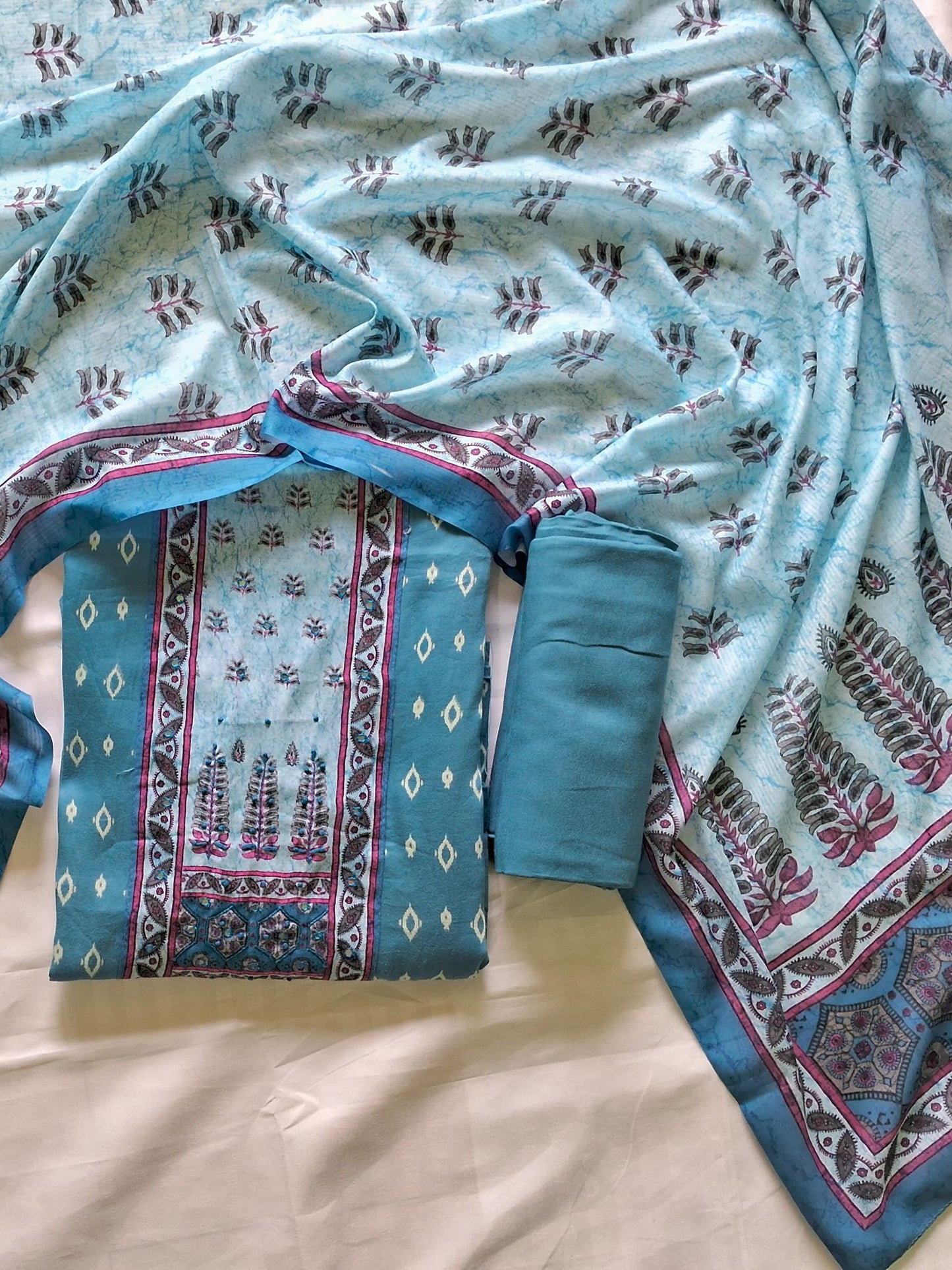 BLUE PRINTED COTTON SUIT