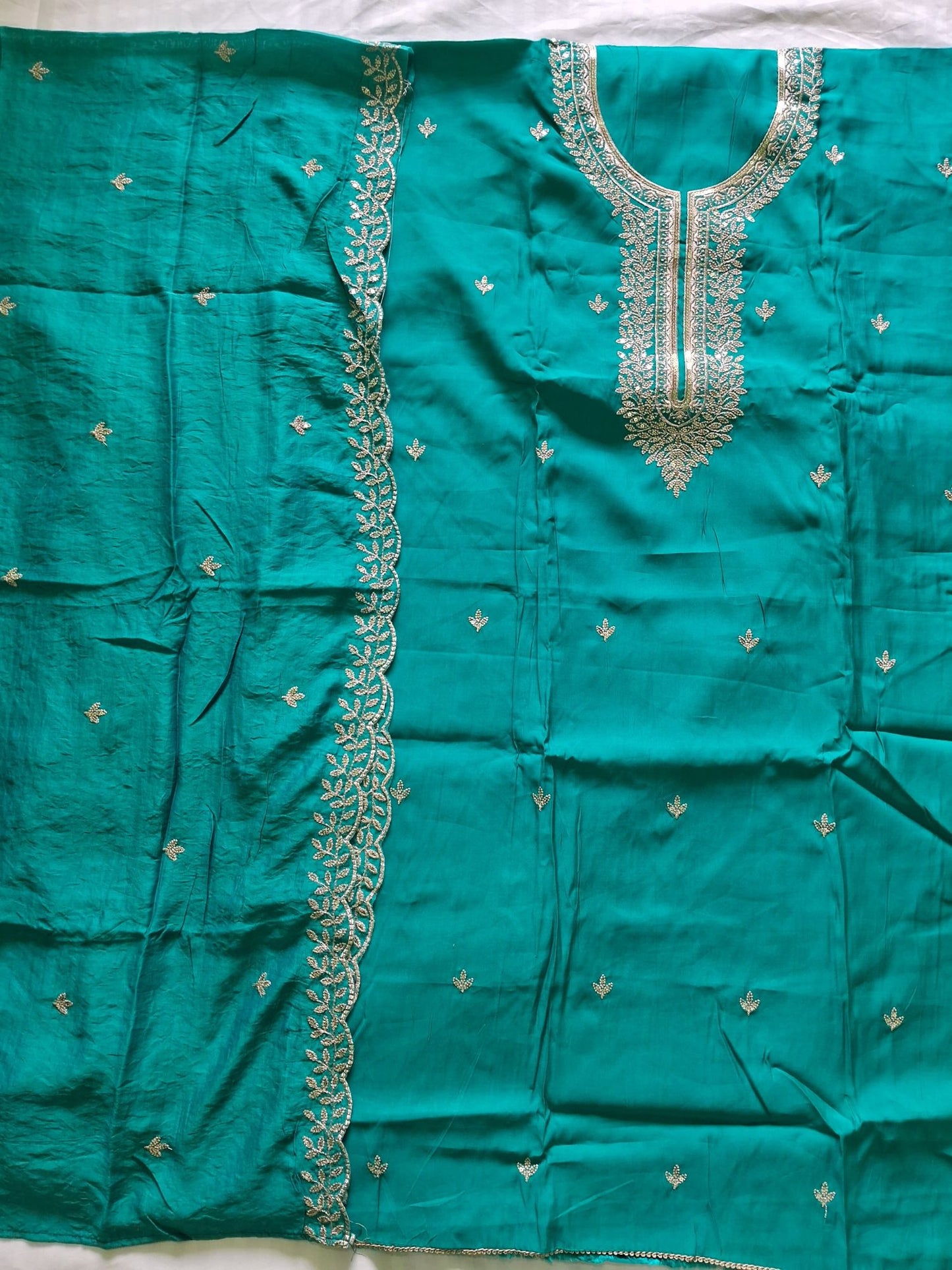 PEACOCK BLUE CHANDERI ZARI SUIT