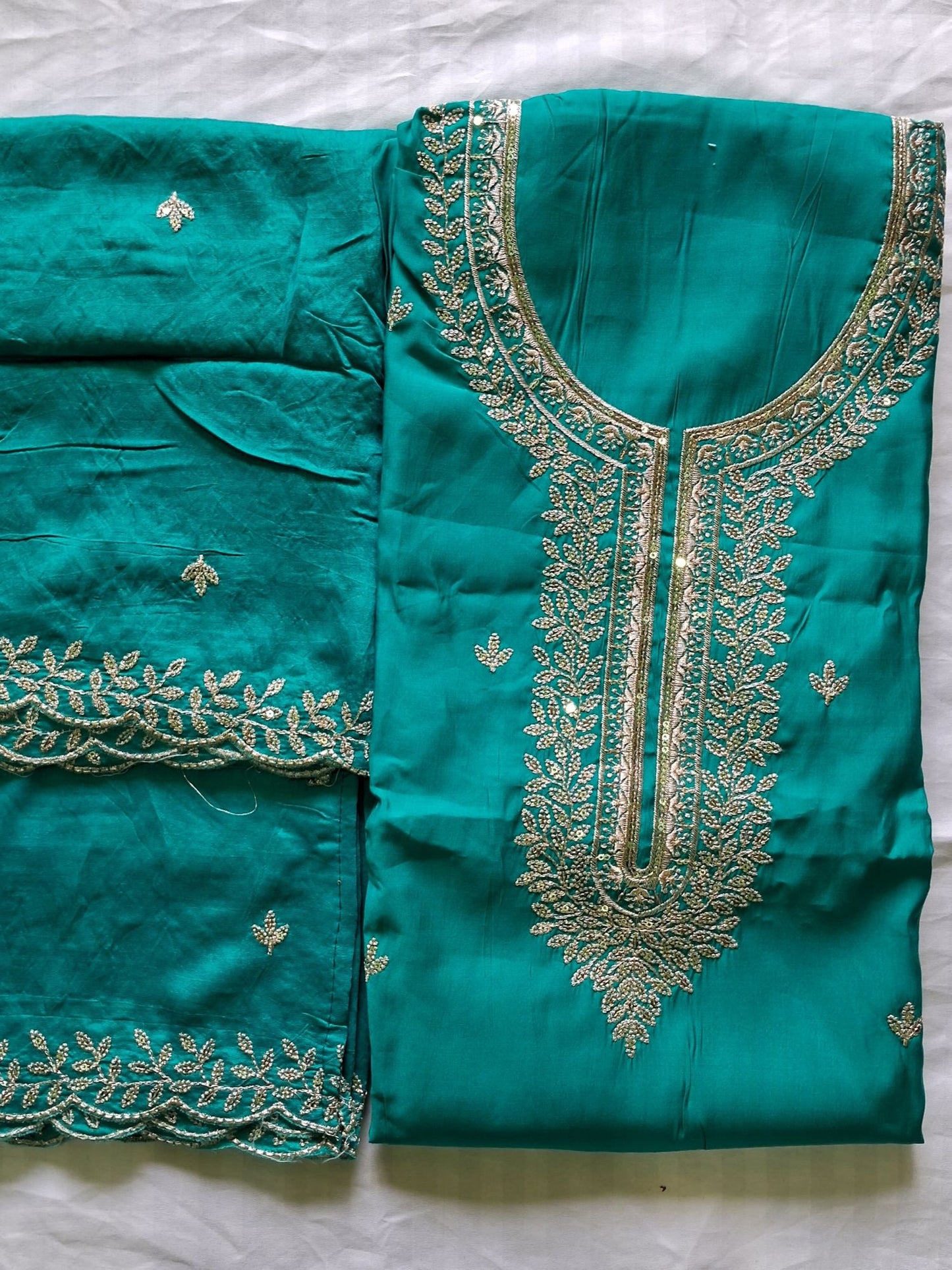 PEACOCK BLUE CHANDERI ZARI SUIT