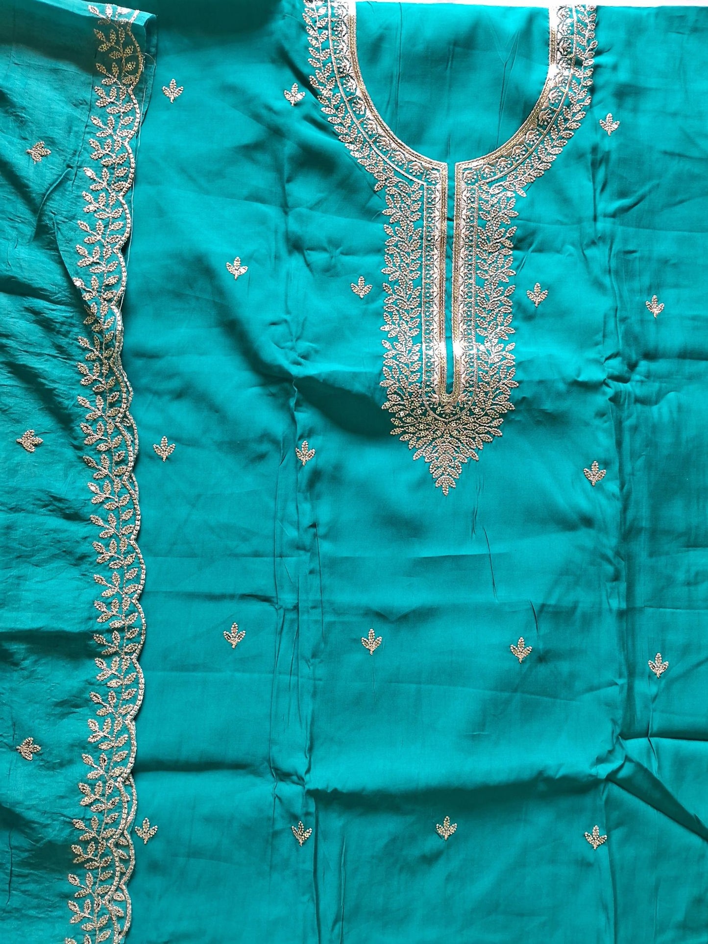 PEACOCK BLUE CHANDERI ZARI SUIT
