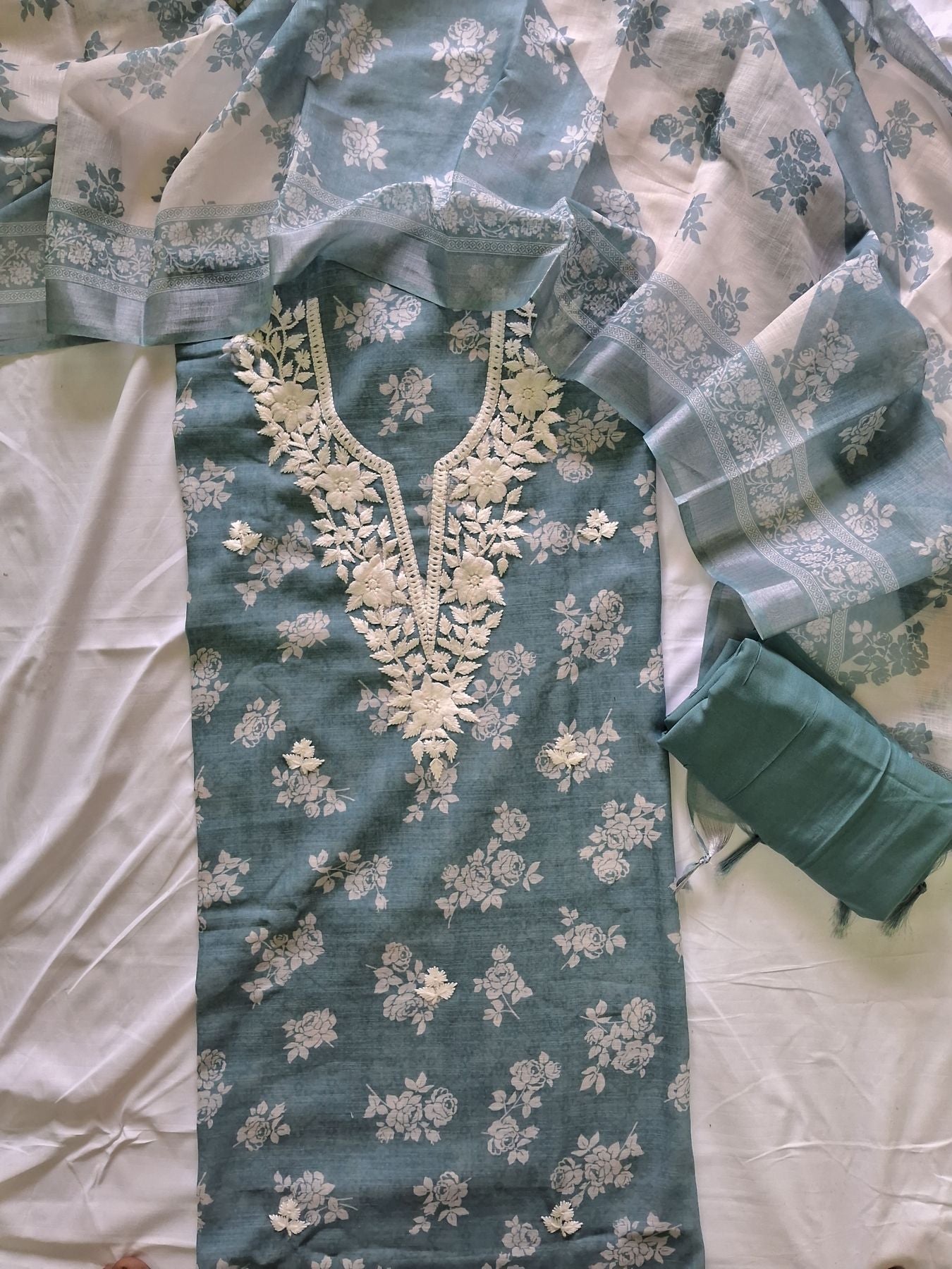 TEAL BLUE LINEN SUIT SET