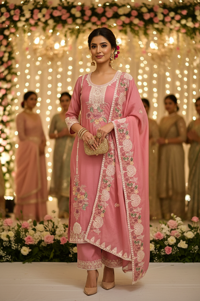 GULNAAR BLUSH PINK EMBROIDERED SUIT