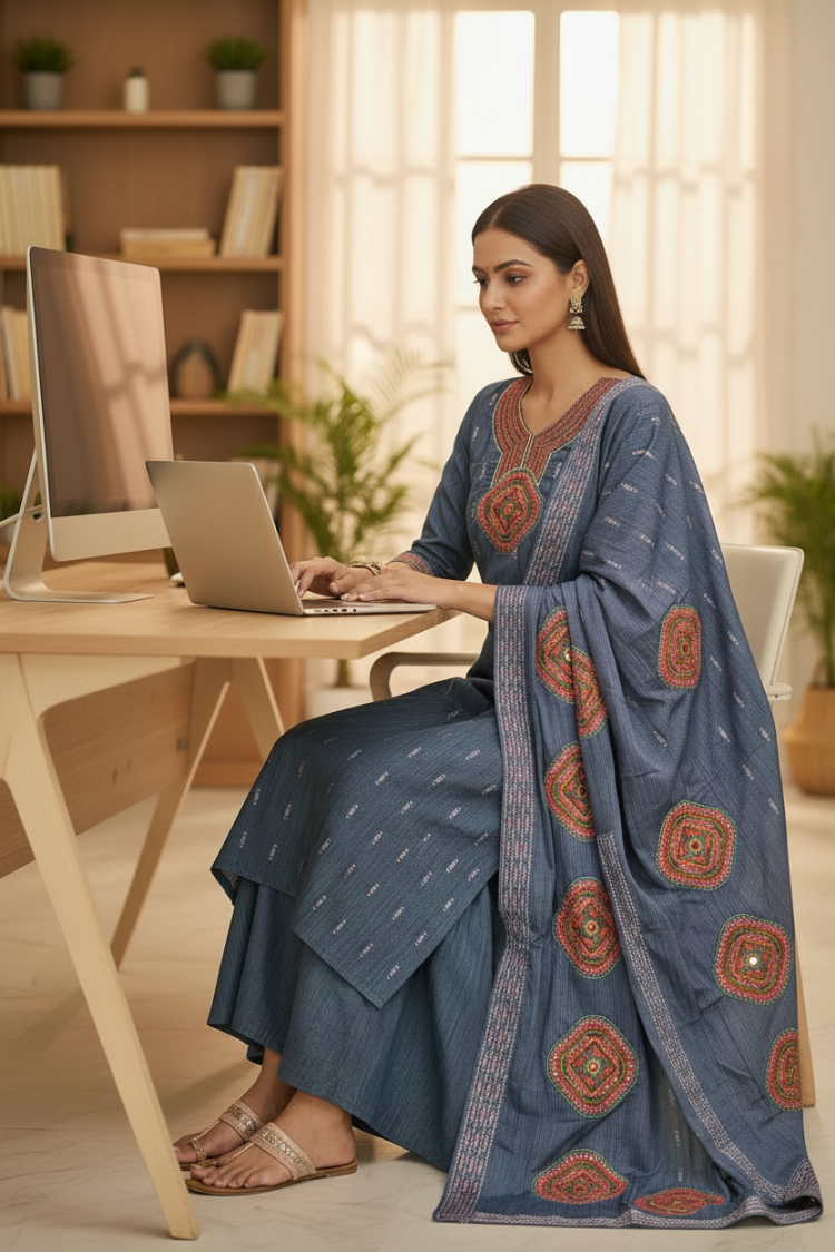 DENIM BLUE MEERUT COTTON SUIT