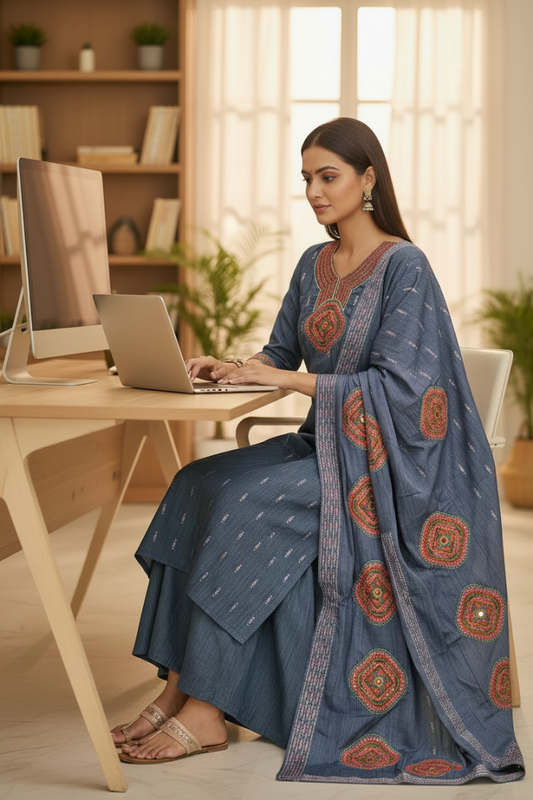 DENIM BLUE MEERUT COTTON SUIT