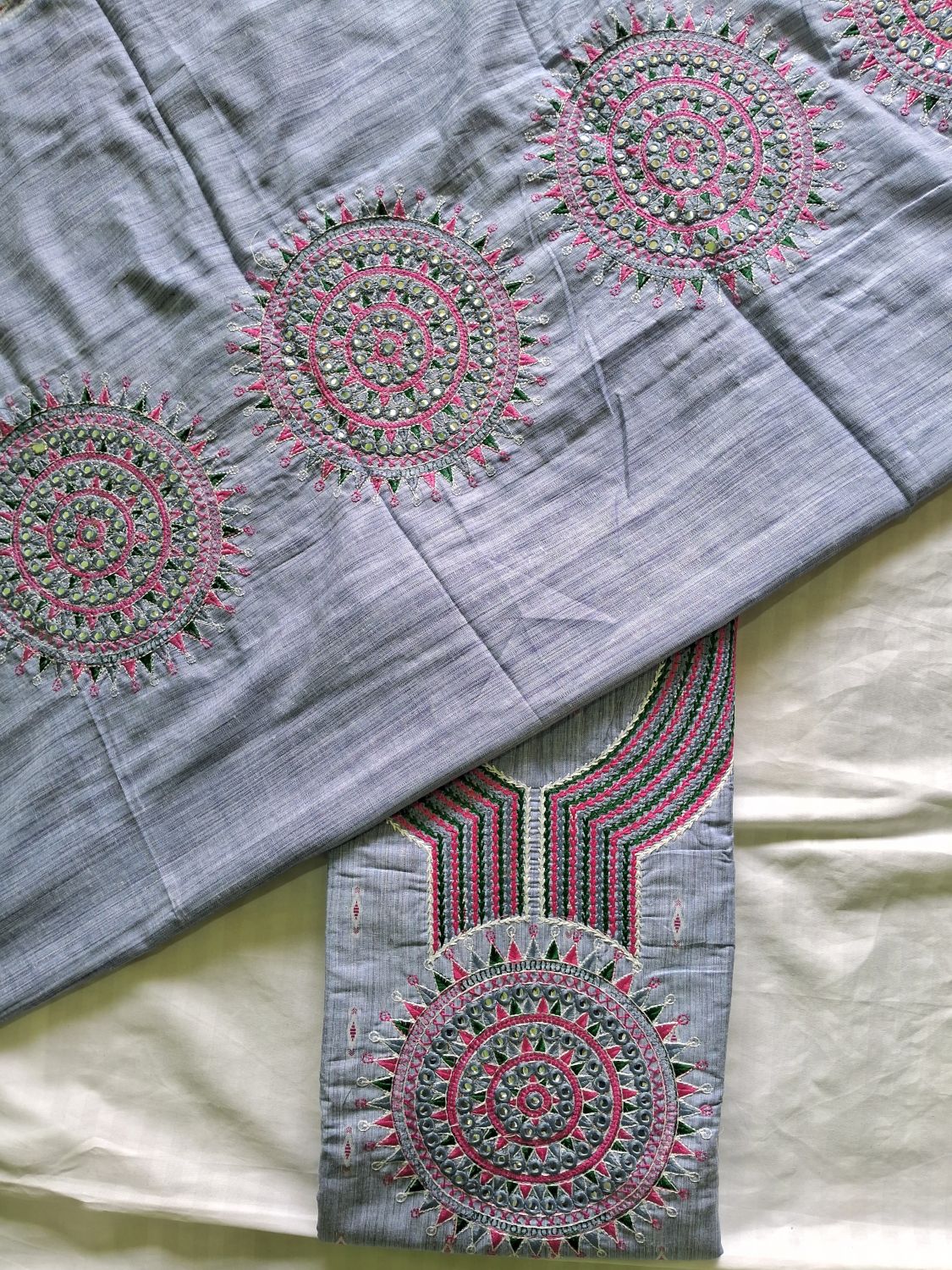 DUSTY BLUE MEERUT COTTON EMBROIDERED SUIT