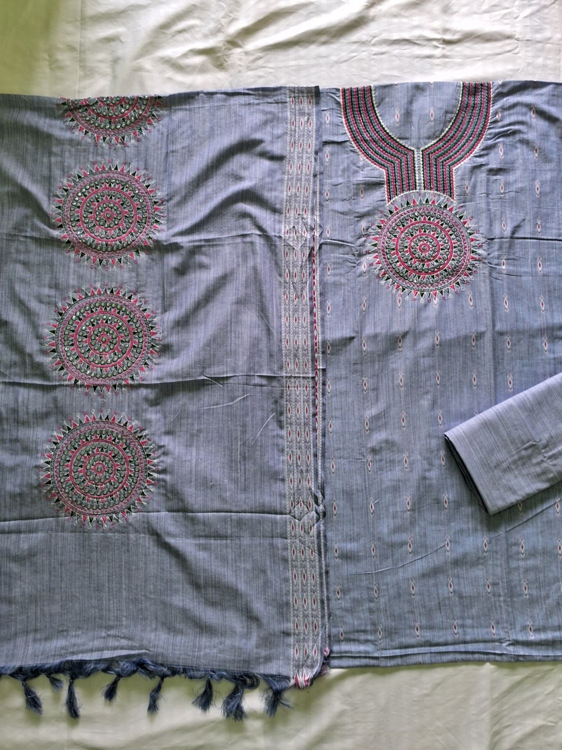 DUSTY BLUE MEERUT COTTON EMBROIDERED SUIT