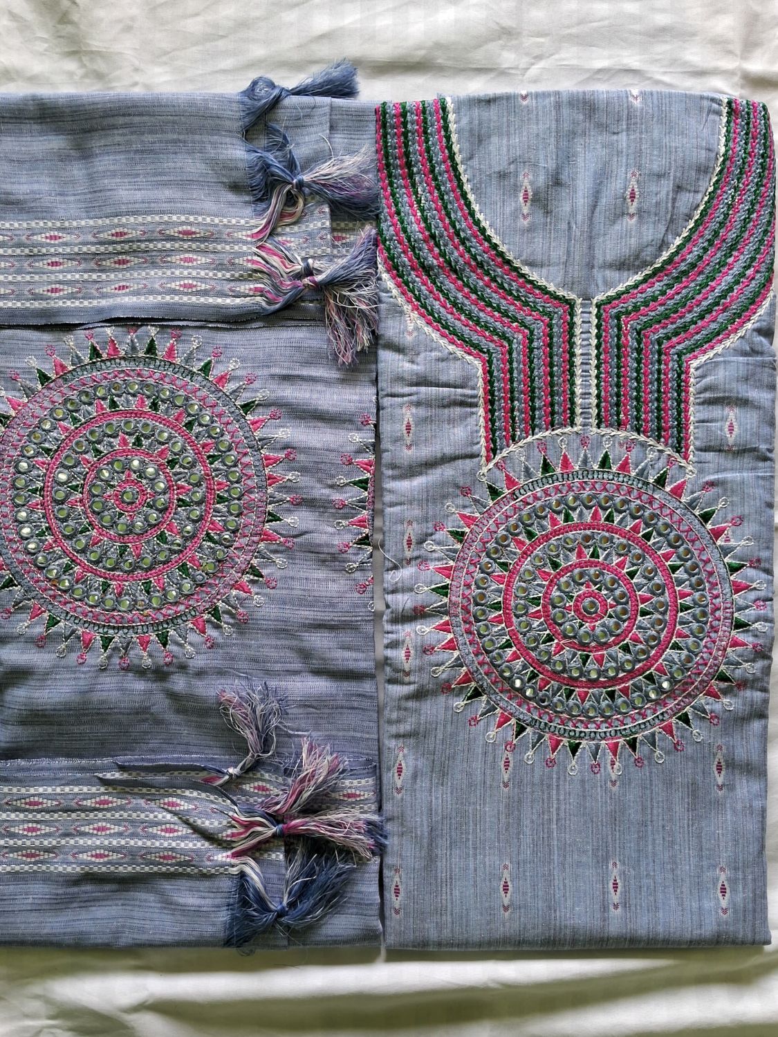 DUSTY BLUE MEERUT COTTON EMBROIDERED SUIT