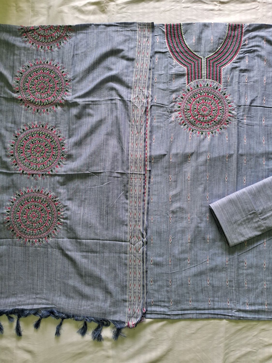 DUSTY BLUE MEERUT COTTON EMBROIDERED SUIT