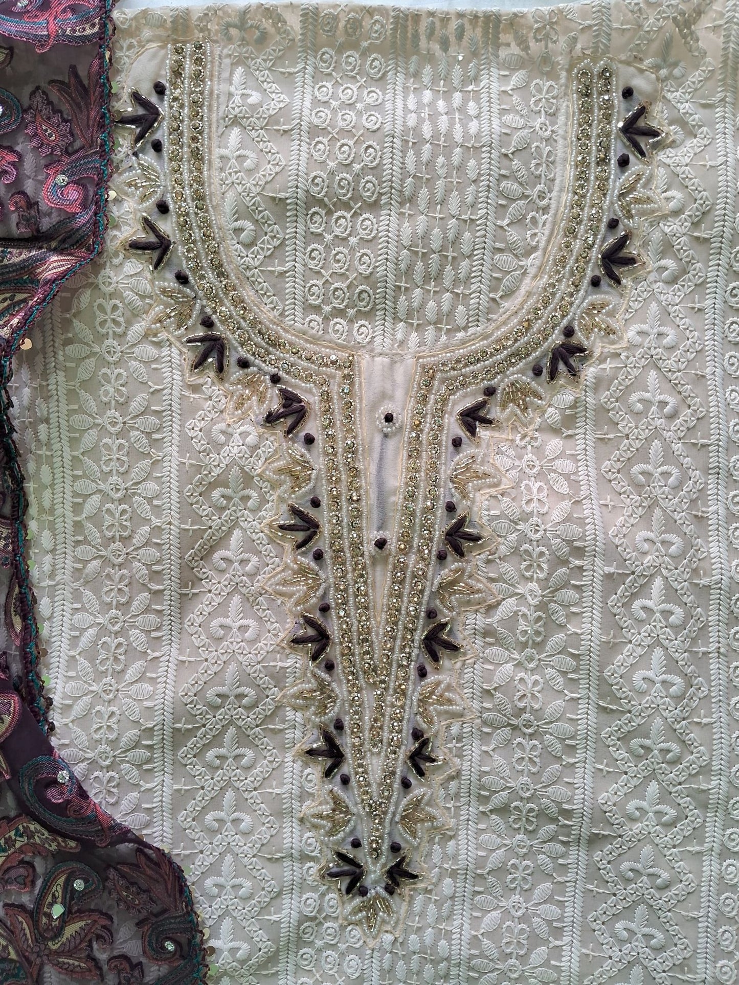 IVORY MAROON BRASSO CHIKANKARI SUIT