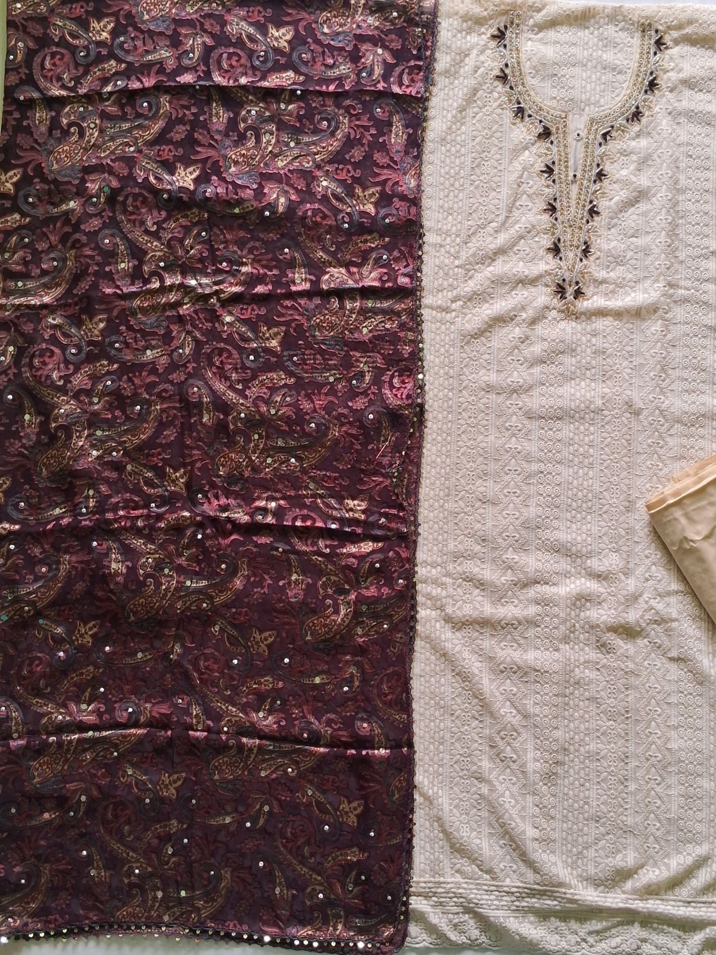 IVORY MAROON BRASSO CHIKANKARI SUIT