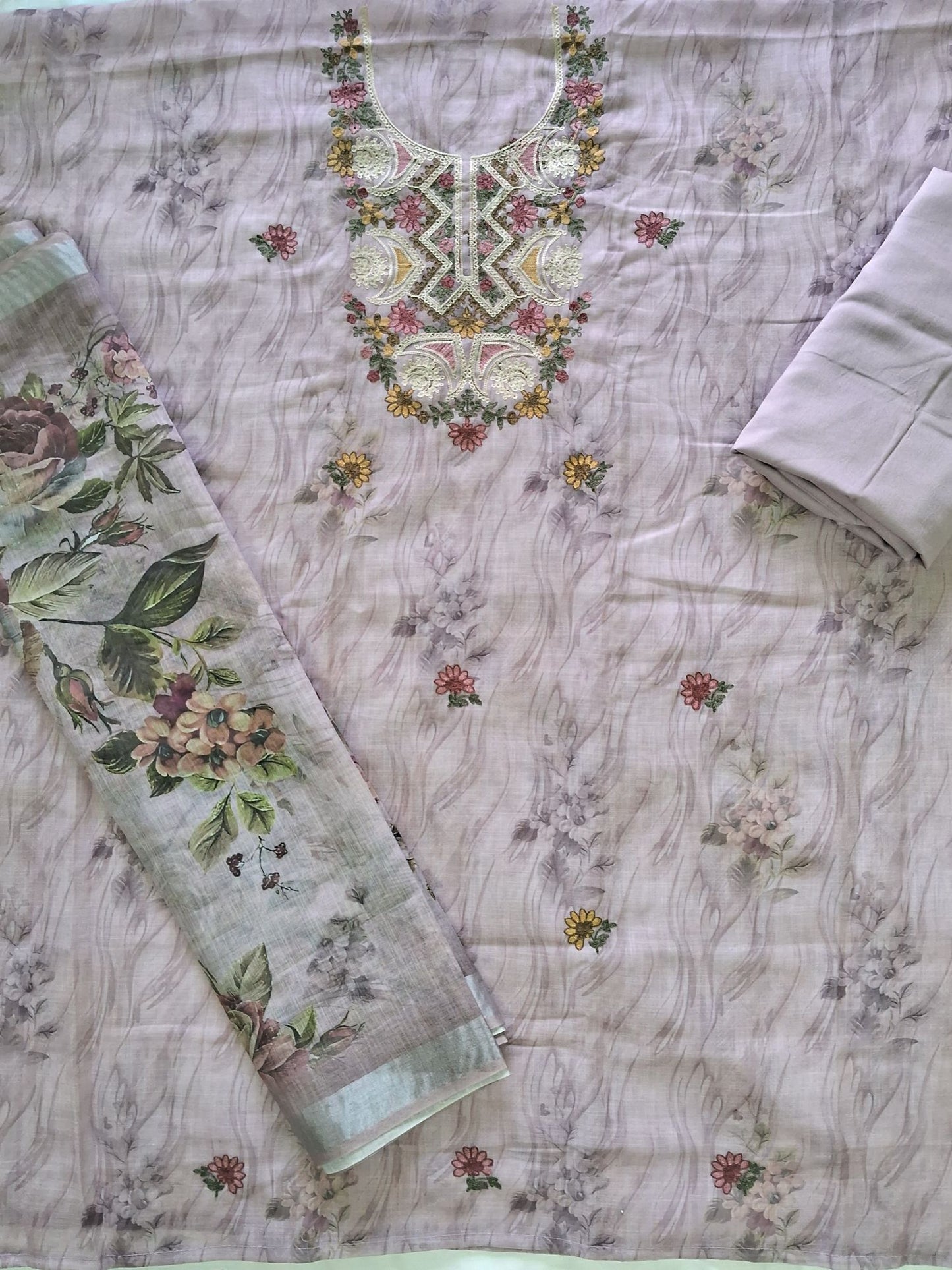 LIGHT MAUVE LINEN EMBROIDERED SUIT