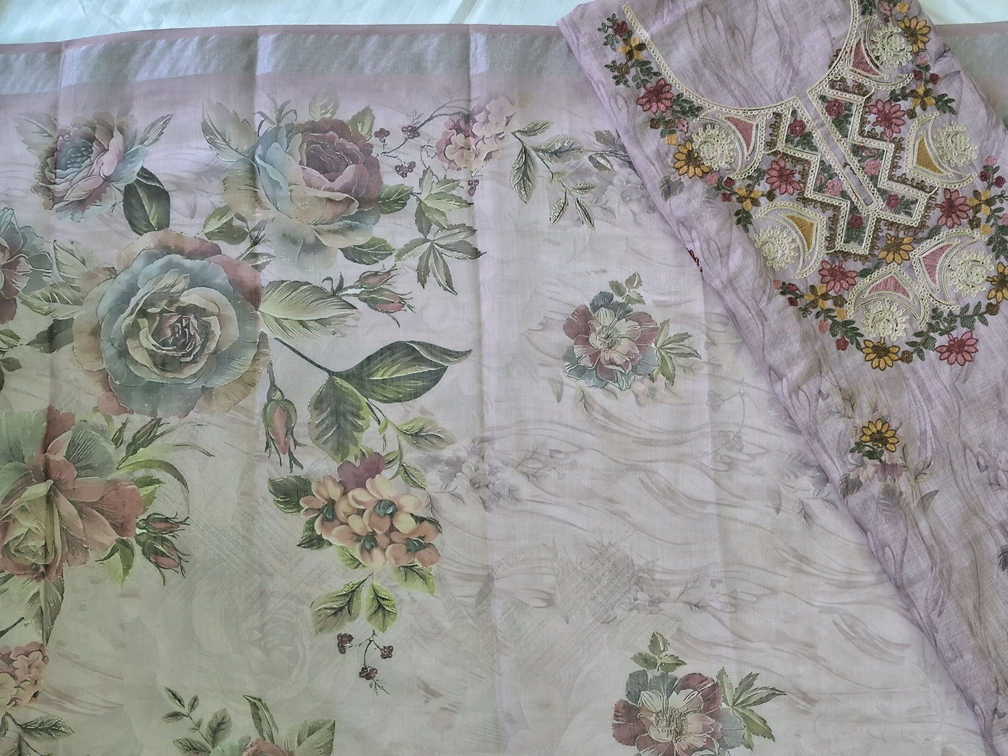LIGHT MAUVE LINEN EMBROIDERED SUIT