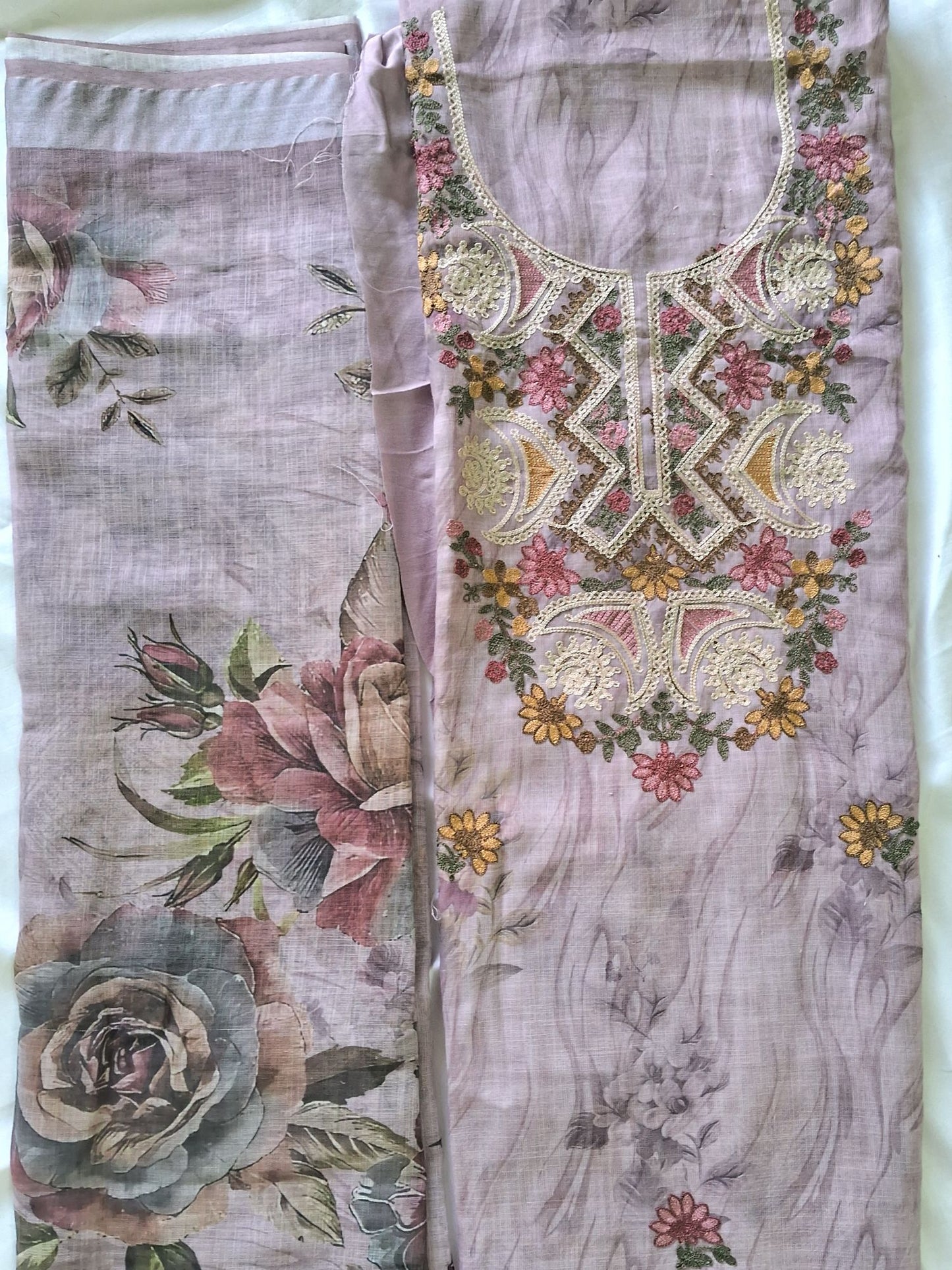 LIGHT MAUVE LINEN EMBROIDERED SUIT