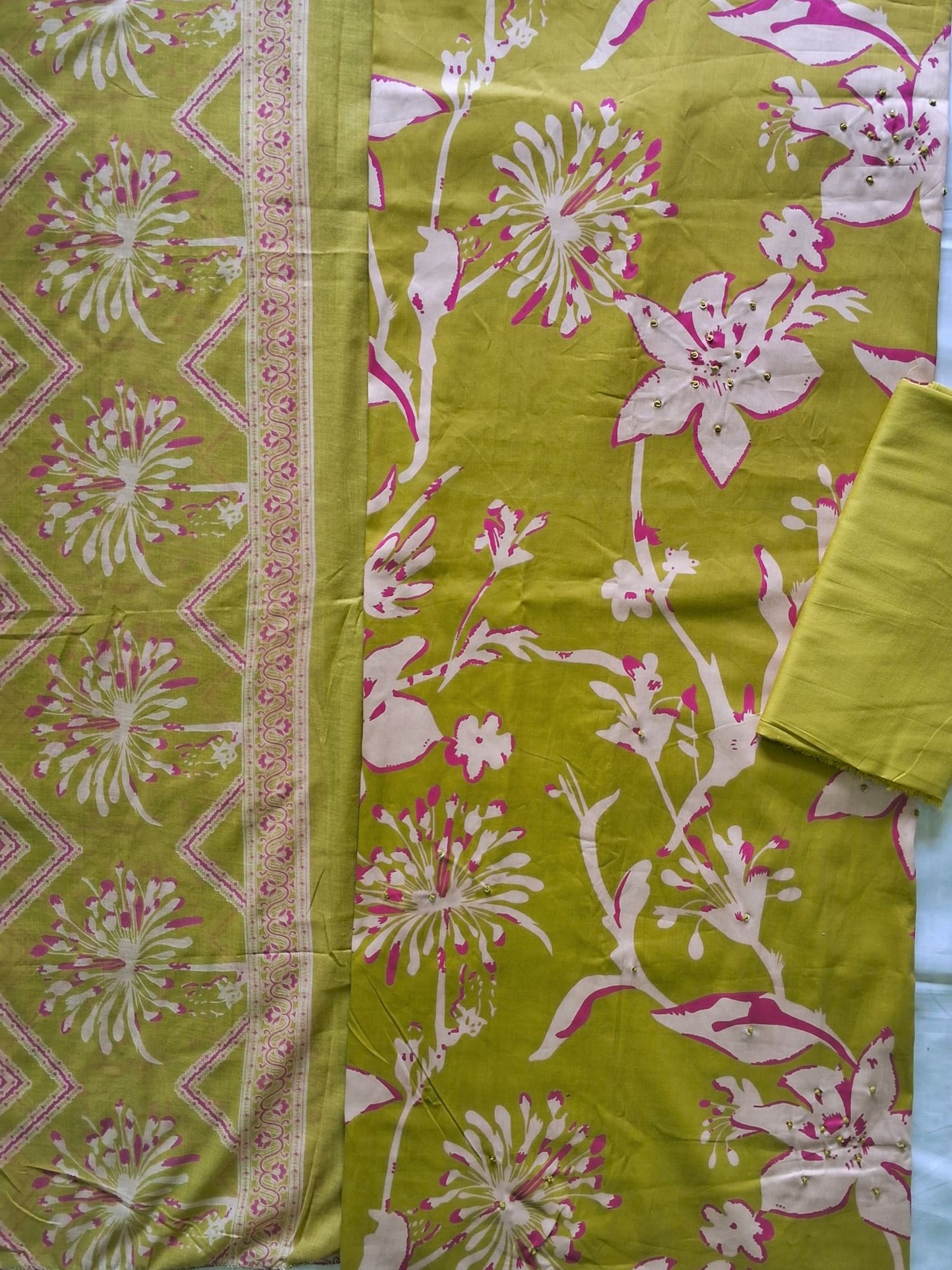 LIME GREEN FLORAL PURE COTTON SUIT
