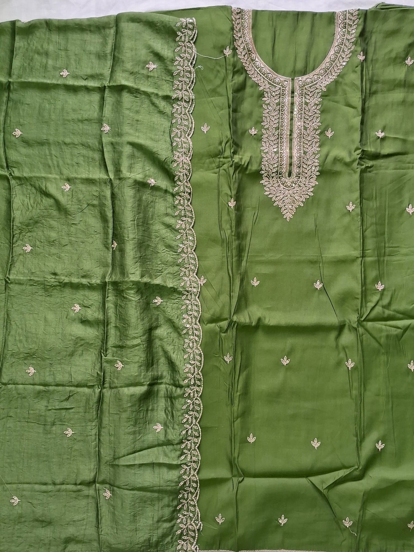 MEHENDI GREEN CHANDERI ZARI SUIT
