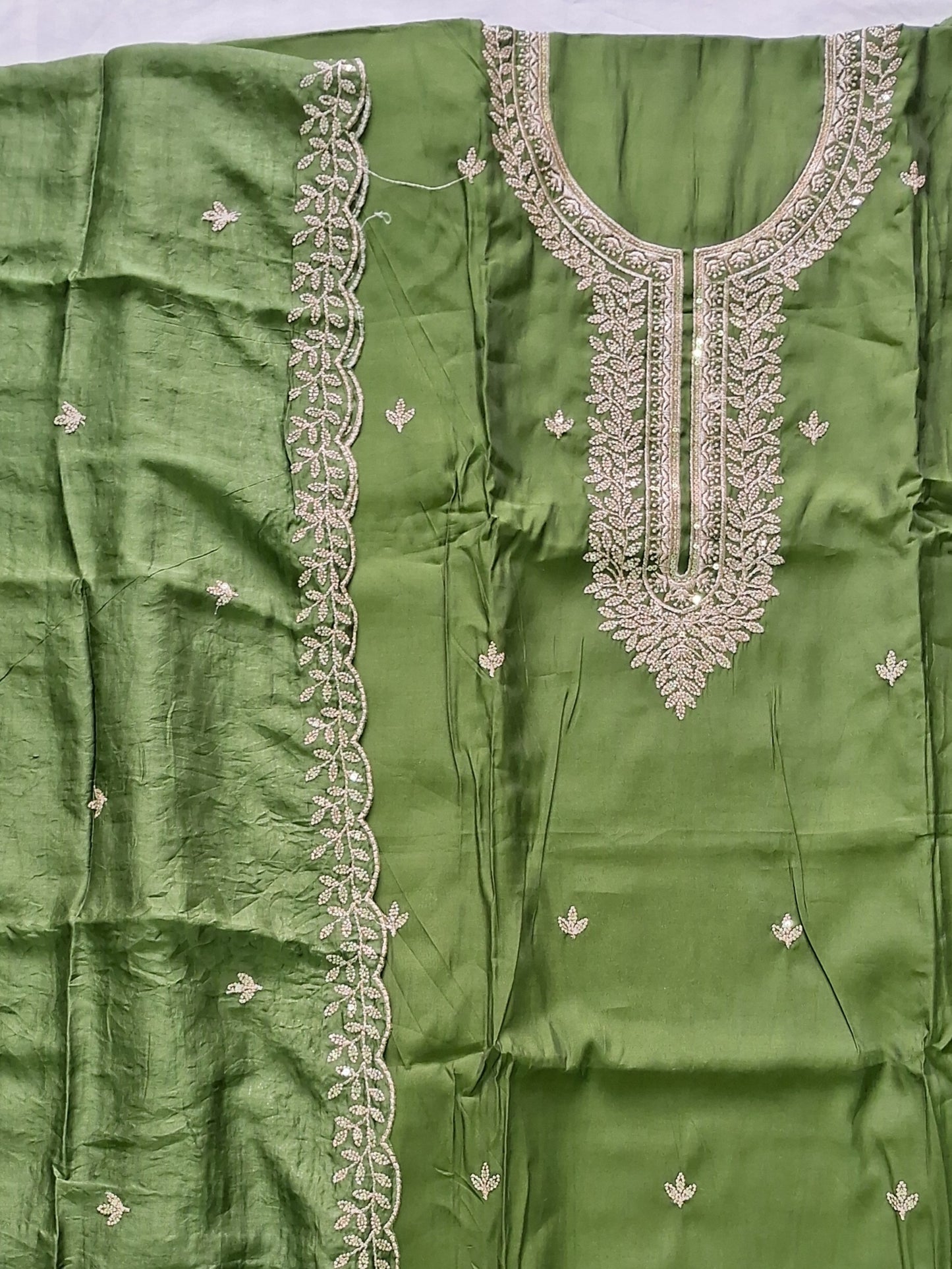 MEHENDI GREEN CHANDERI ZARI SUIT