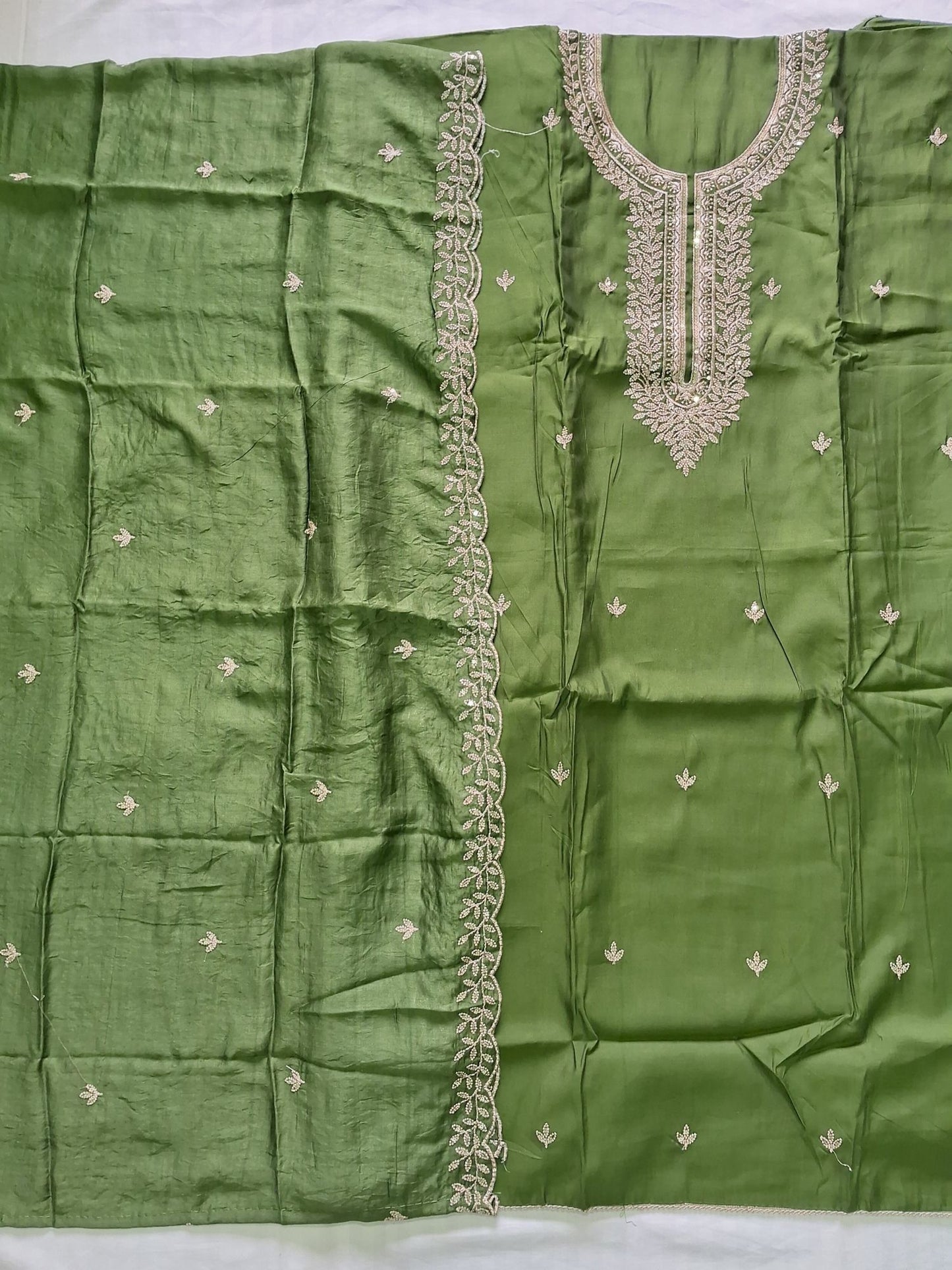 MEHENDI GREEN CHANDERI ZARI SUIT