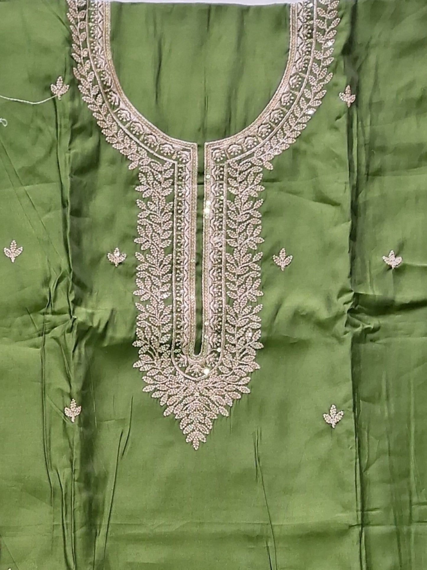 MEHENDI GREEN CHANDERI ZARI SUIT