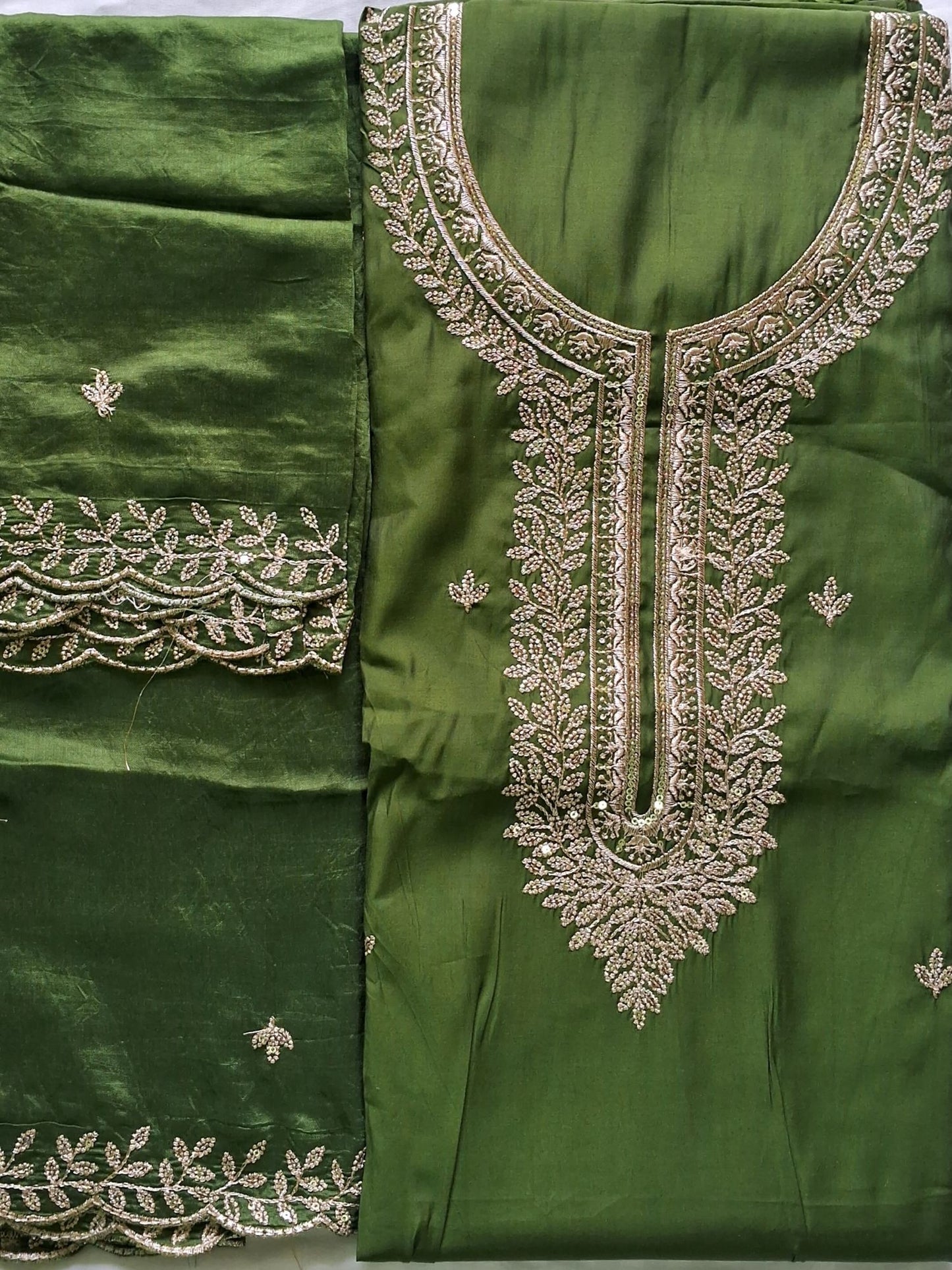 MEHENDI GREEN CHANDERI ZARI SUIT