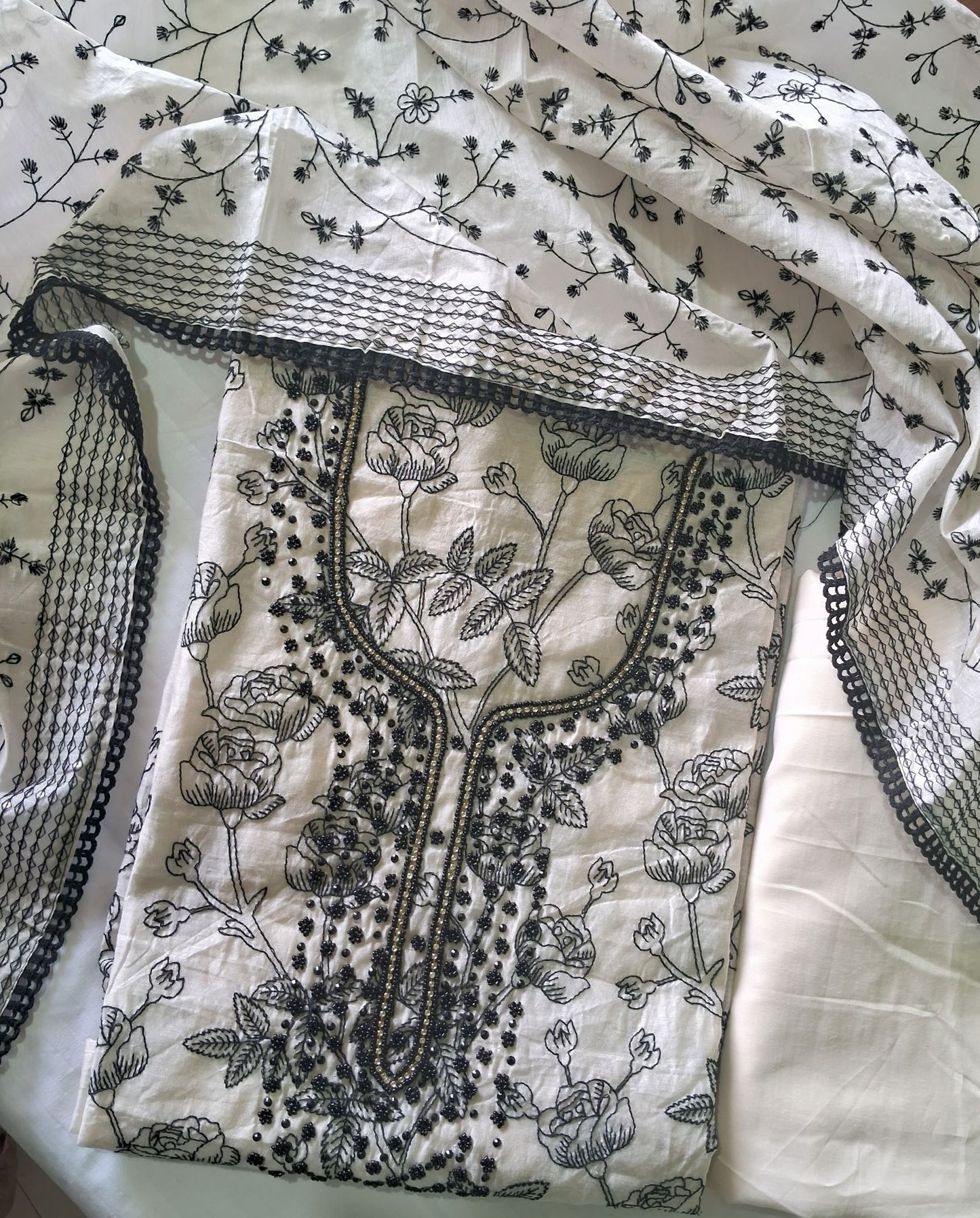 MIDNIGHT IVORY ROSE EMBROIDERED SUIT