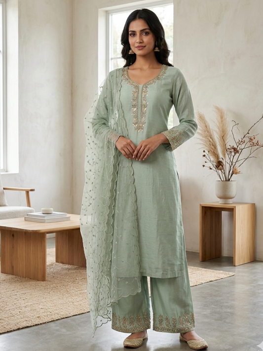 MINT GREEN EMBROIDERED SUIT
