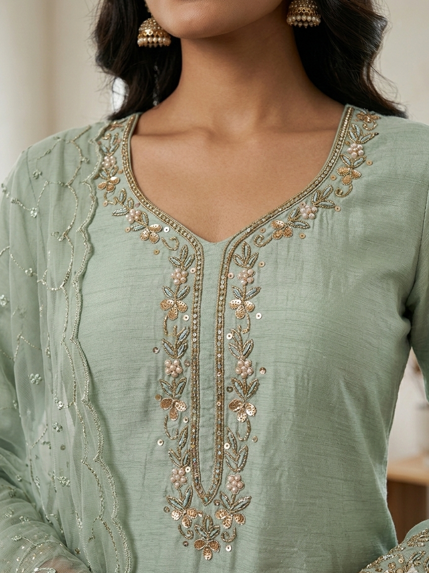 MINT GREEN EMBROIDERED SUIT