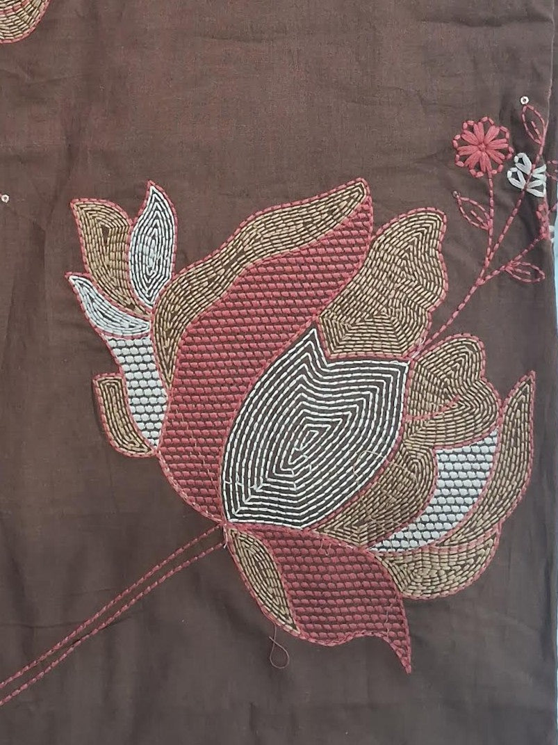 MOCHA BROWN MUL COTTON EMBROIDERED SUIT