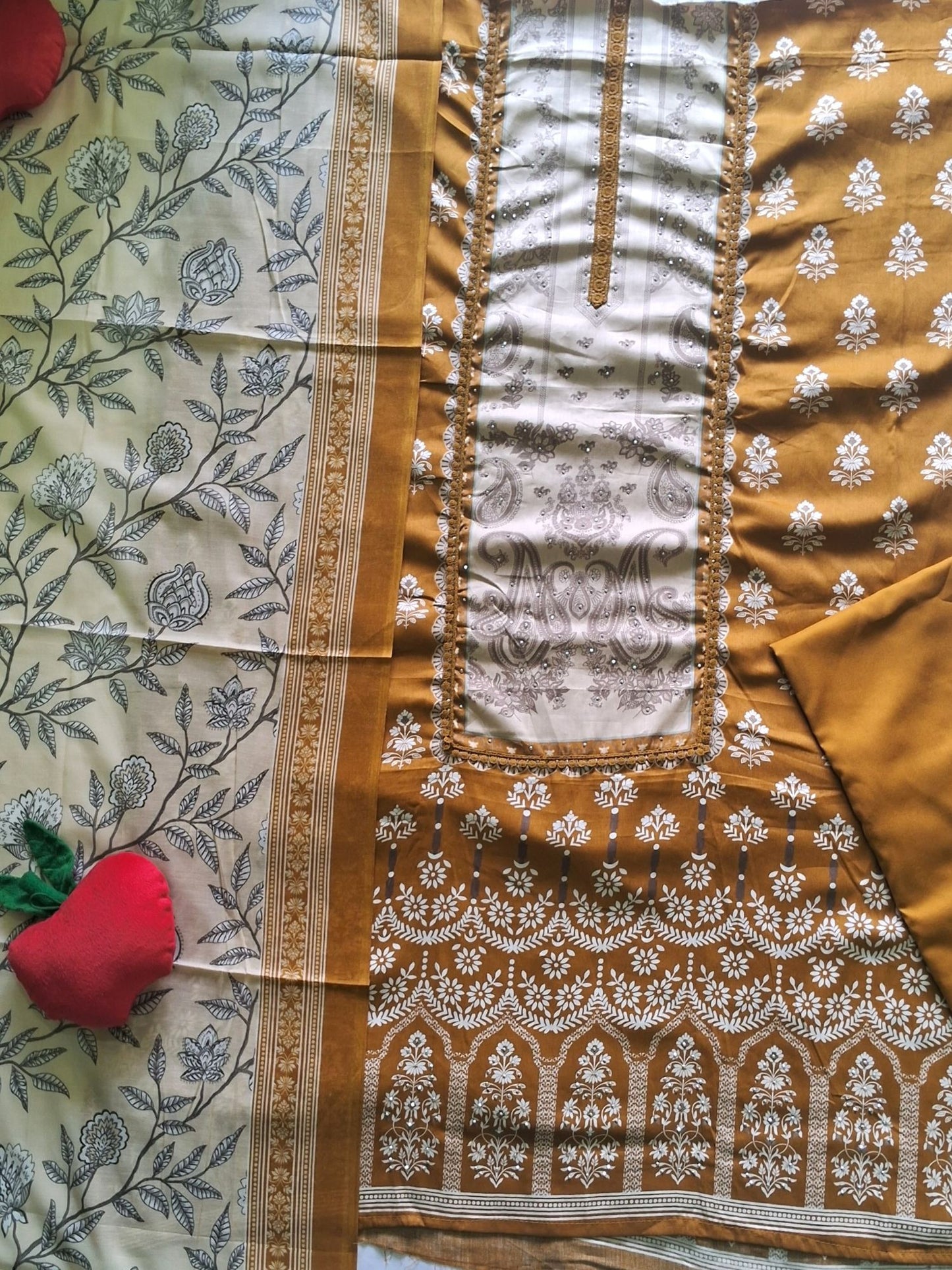 MUSTARD COTTON EMBROIDERED SUIT