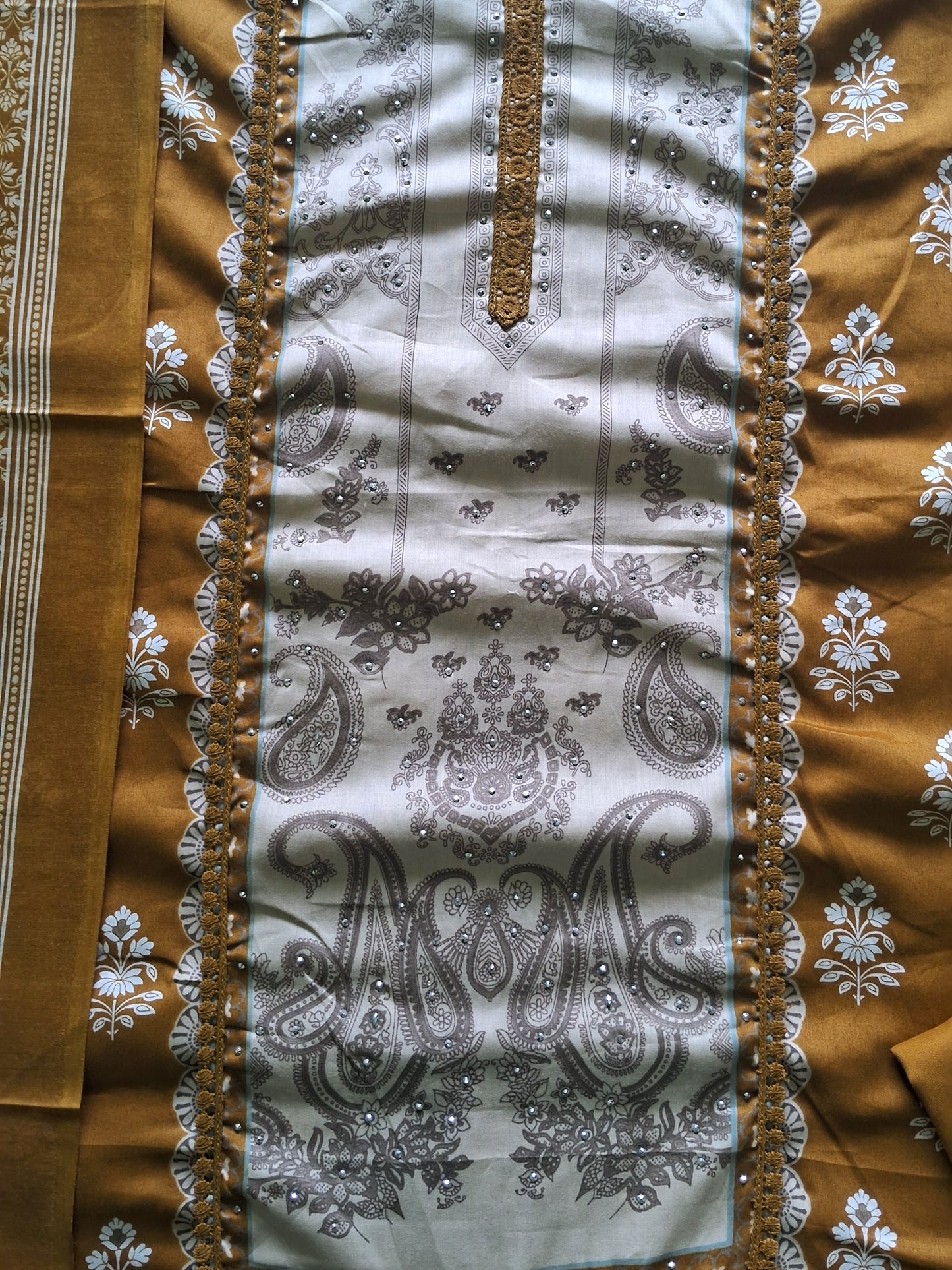 MUSTARD COTTON EMBROIDERED SUIT