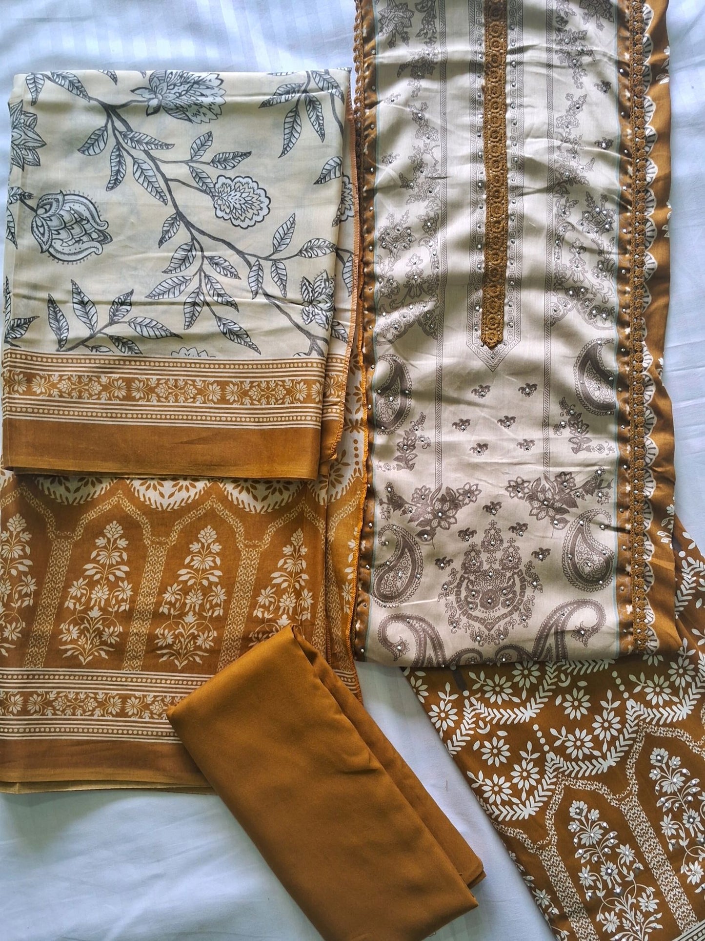 MUSTARD COTTON EMBROIDERED SUIT
